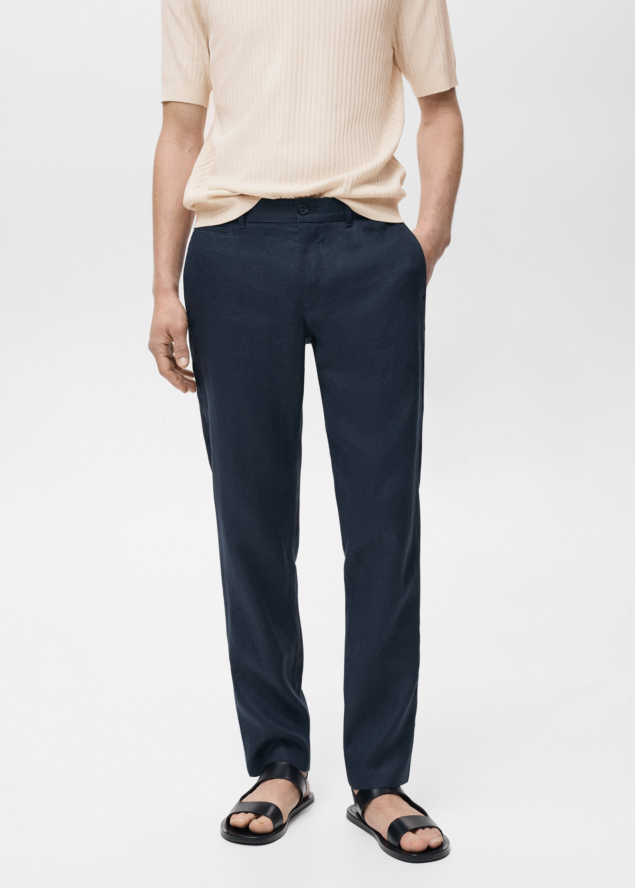 Pantalon 100 % lin slim fit - Plan moyen