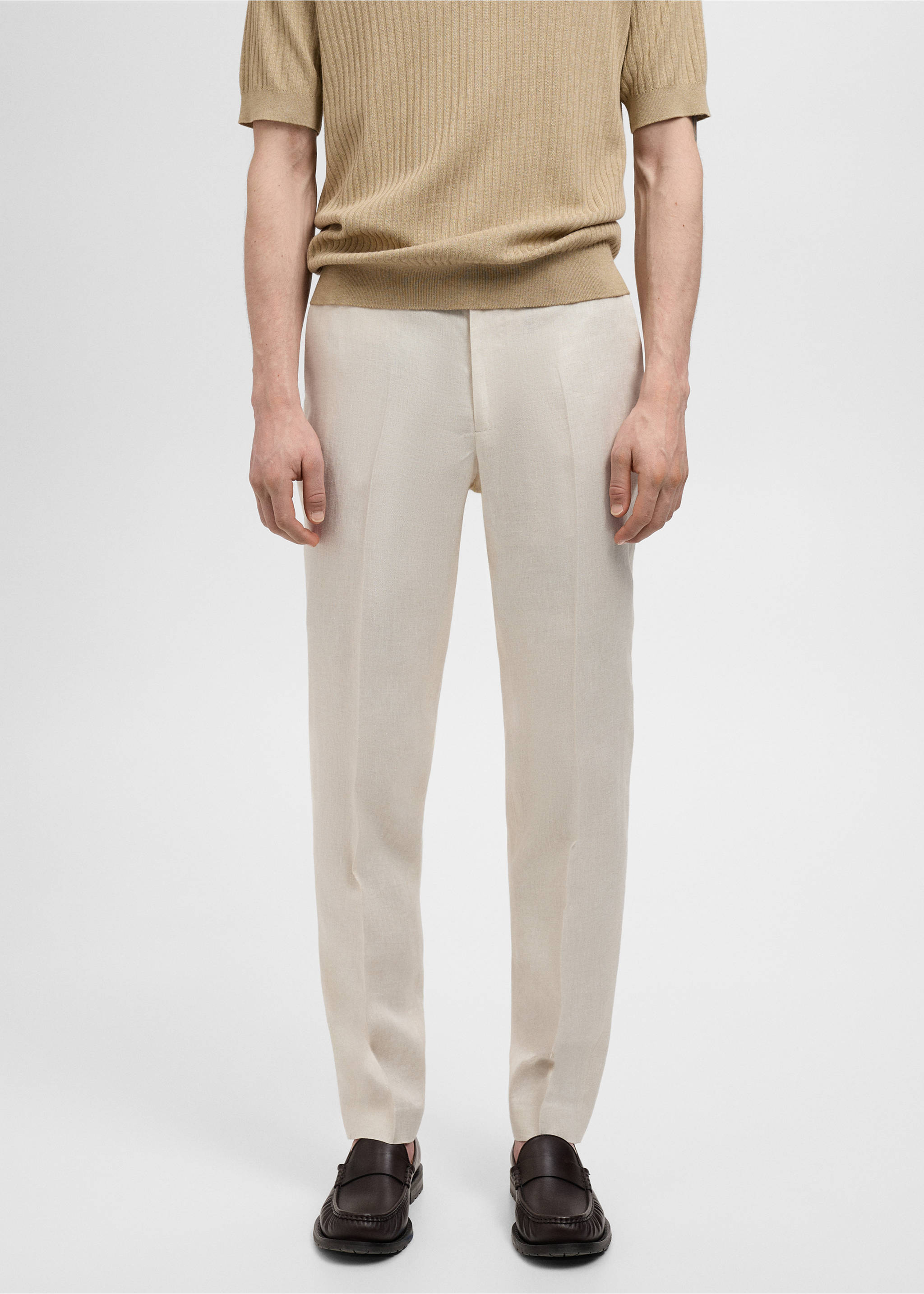 Amalfi 100% linen slim-fit suit pants - Medium plane, Ecru. Ref: 87025925-00.
