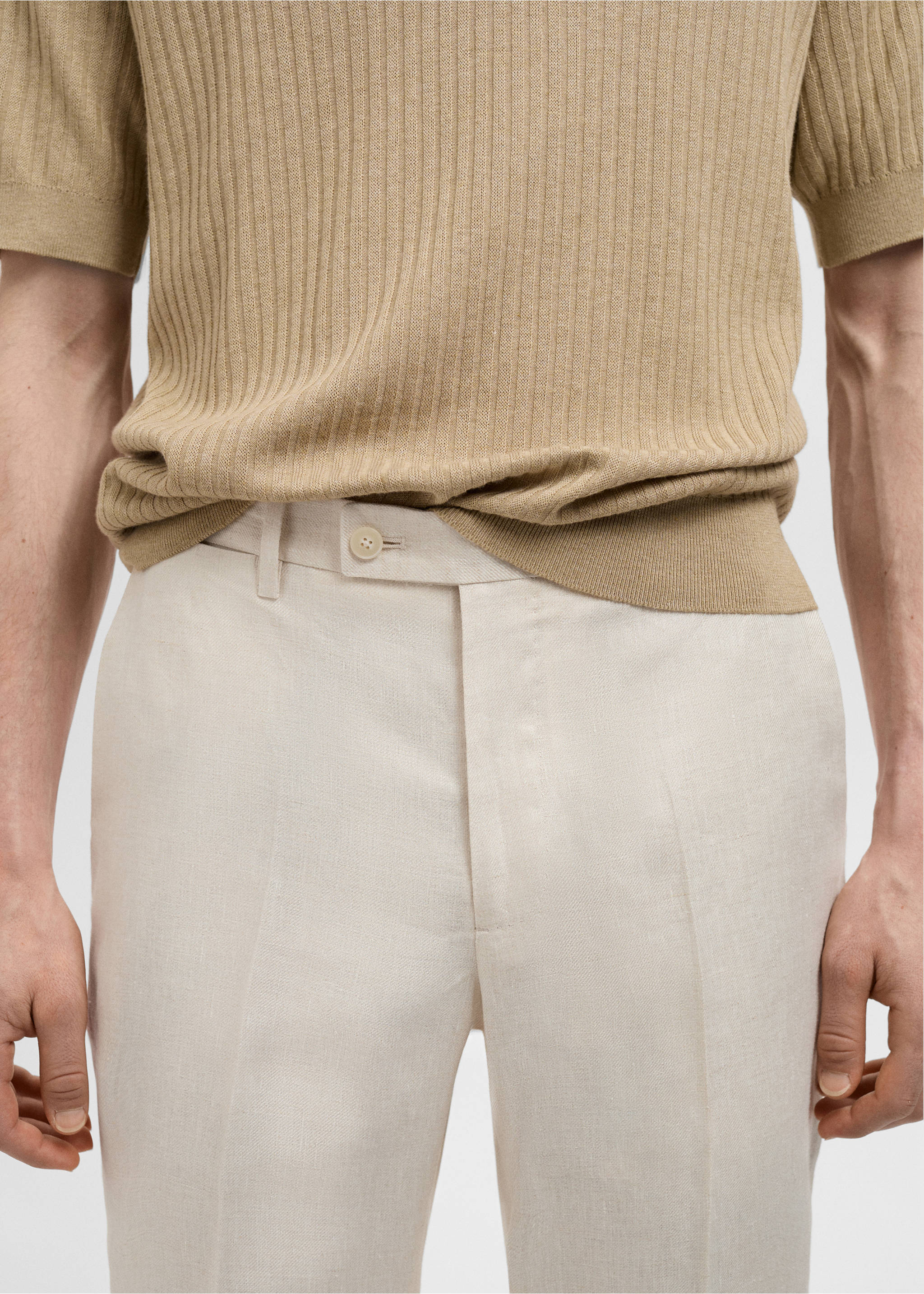 Amalfi 100% linen slim-fit suit pants - Details of the article 1, Ecru. Ref: 87025925-00.