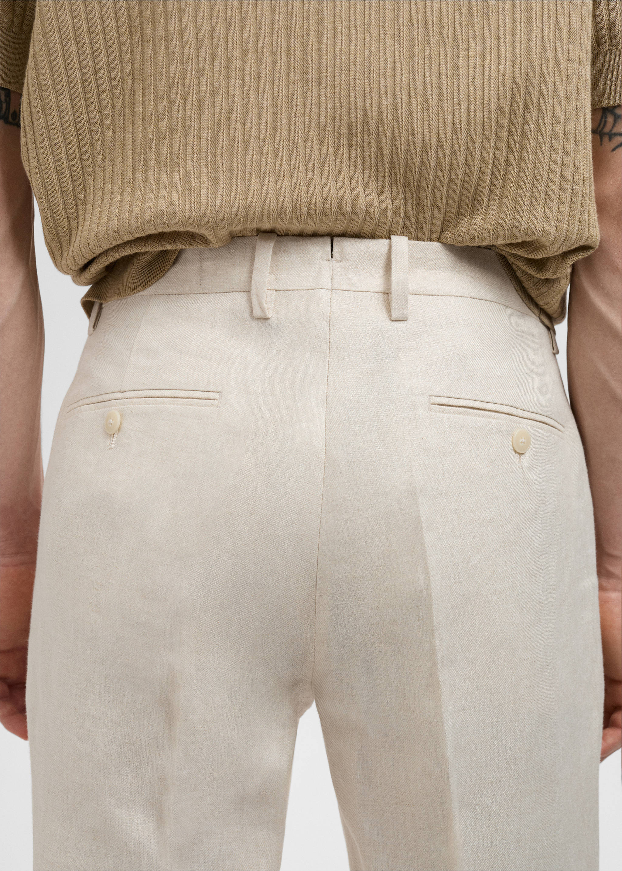 Amalfi 100% linen slim-fit suit pants - Details of the article 3, Ecru. Ref: 87025925-00.
