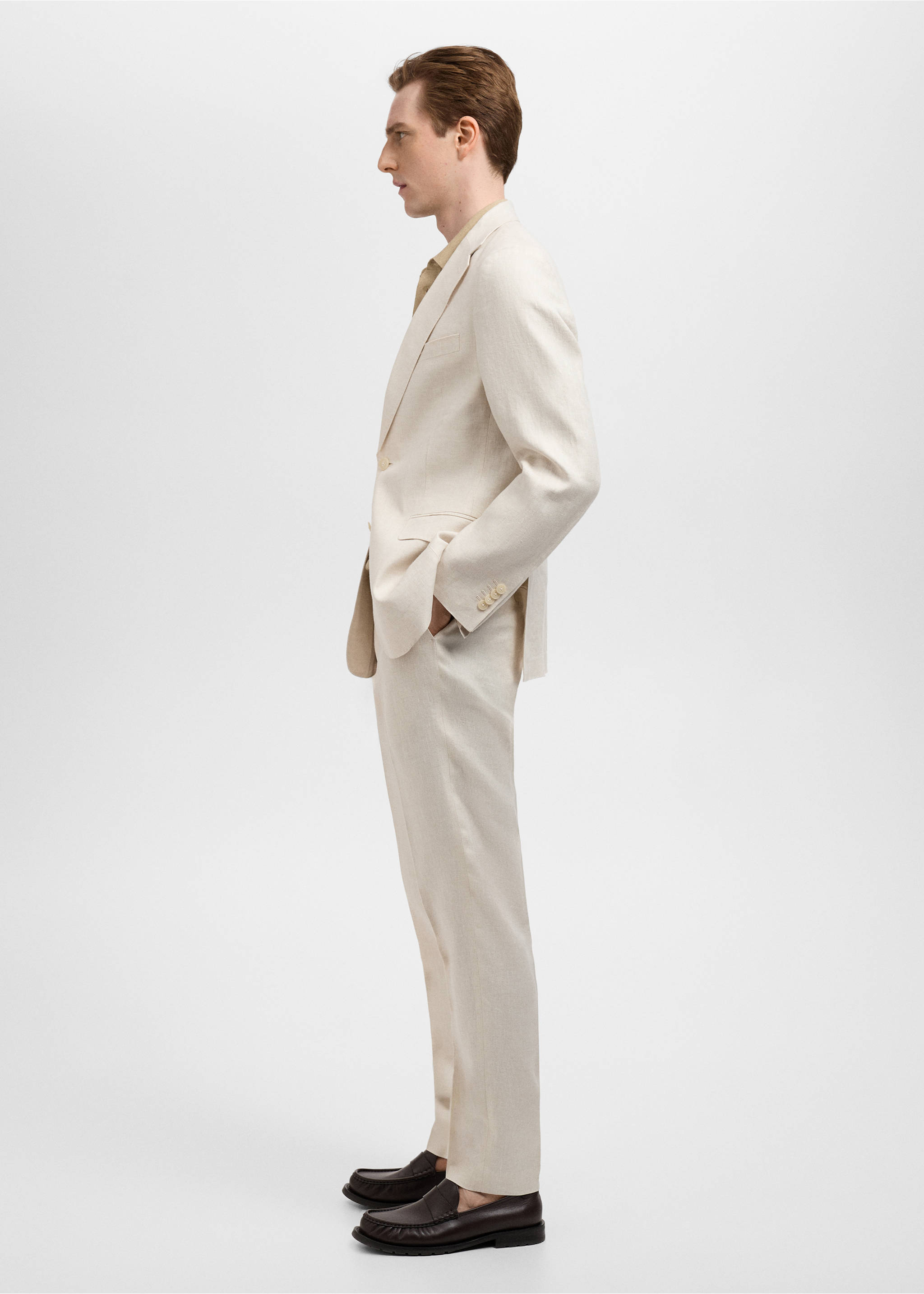 Amalfi 100% linen slim-fit suit pants - Details of the article 2, Ecru. Ref: 87025925-00.
