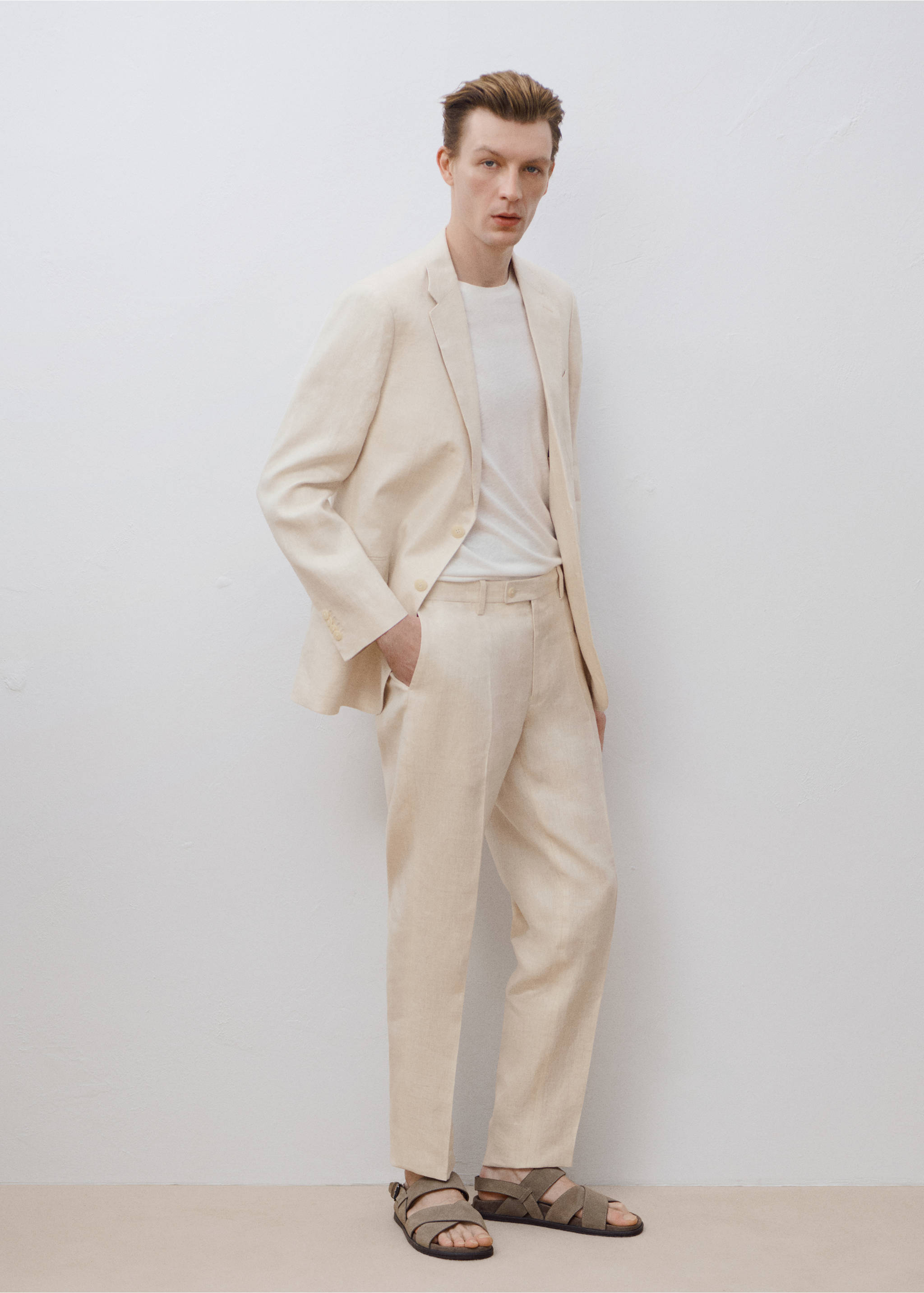Amalfi 100% linen slim-fit suit pants - Details of the article 9, Ecru. Ref: 87025925-00.