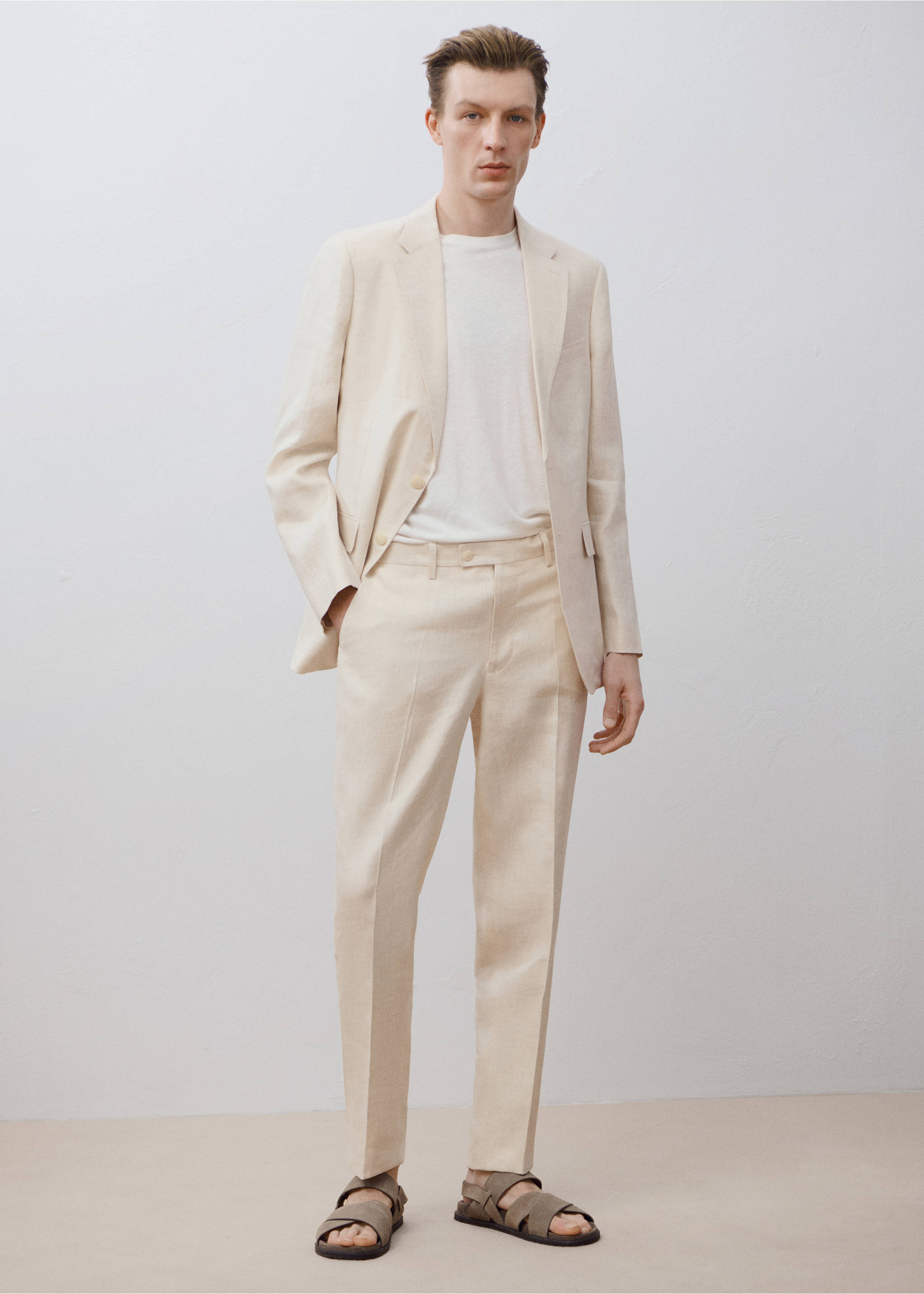 Amalfi 100% linen slim-fit suit pants - Details of the article 5, Ecru. Ref: 87025925-00.