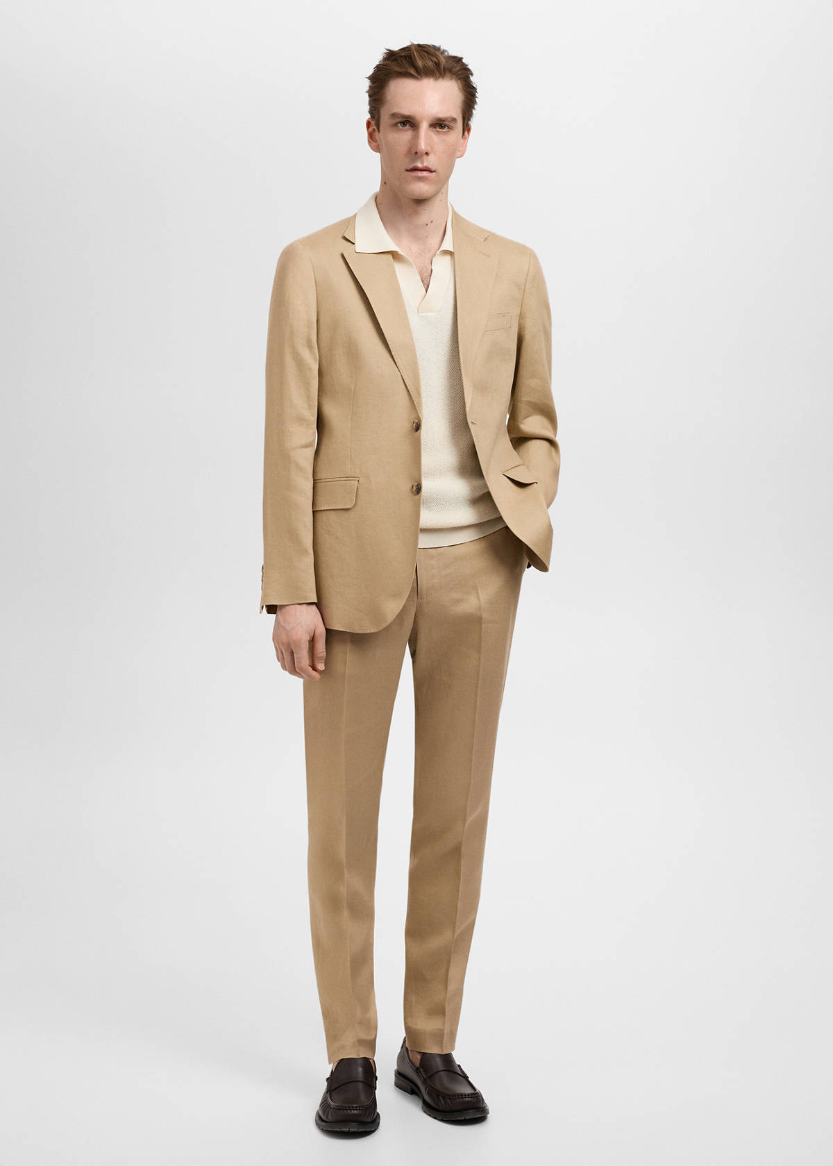 Amalfi 100% linen slim-fit suit trousers — Beige