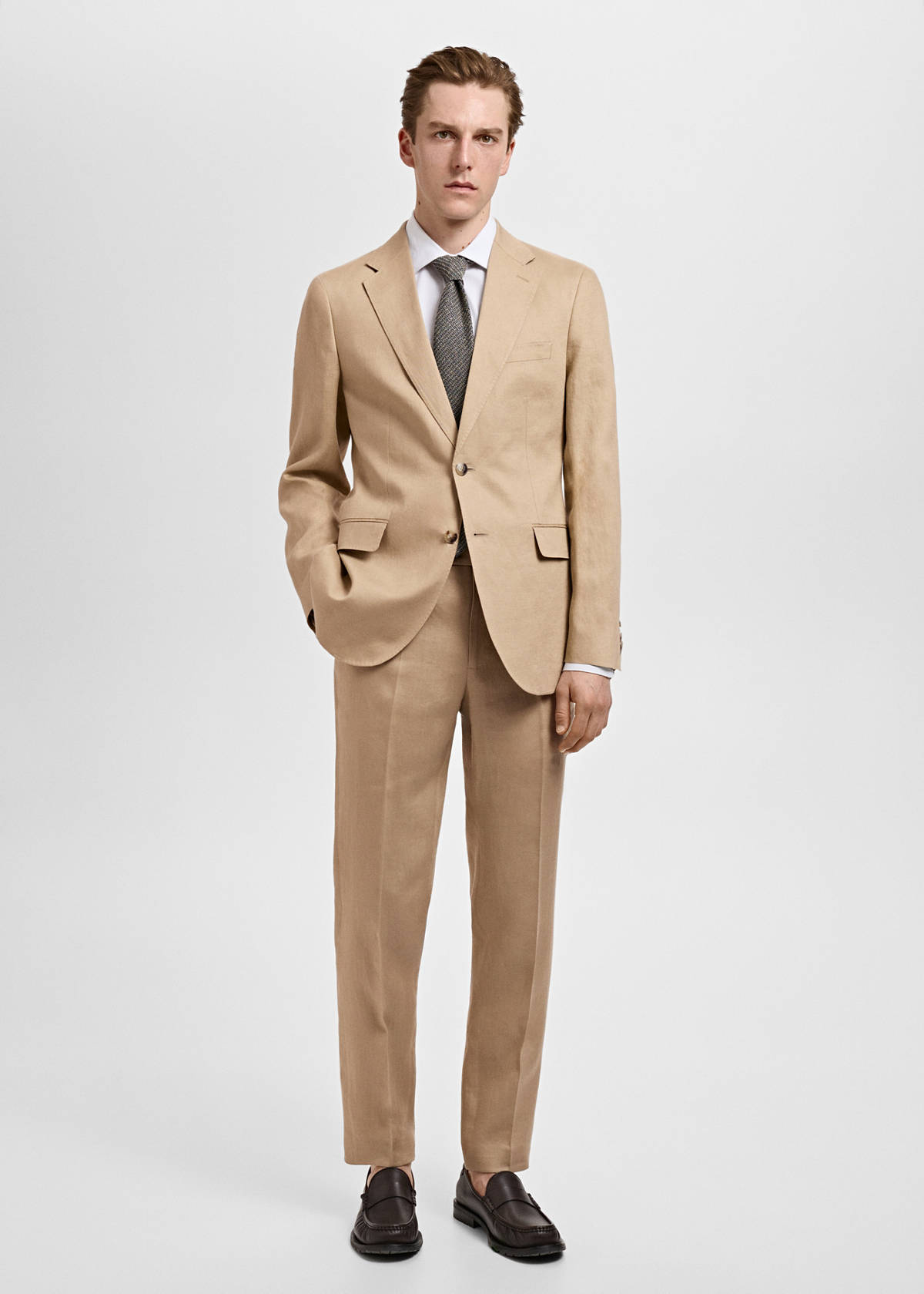 Amalfi 100% linen slim-fit suit trousers — Beige