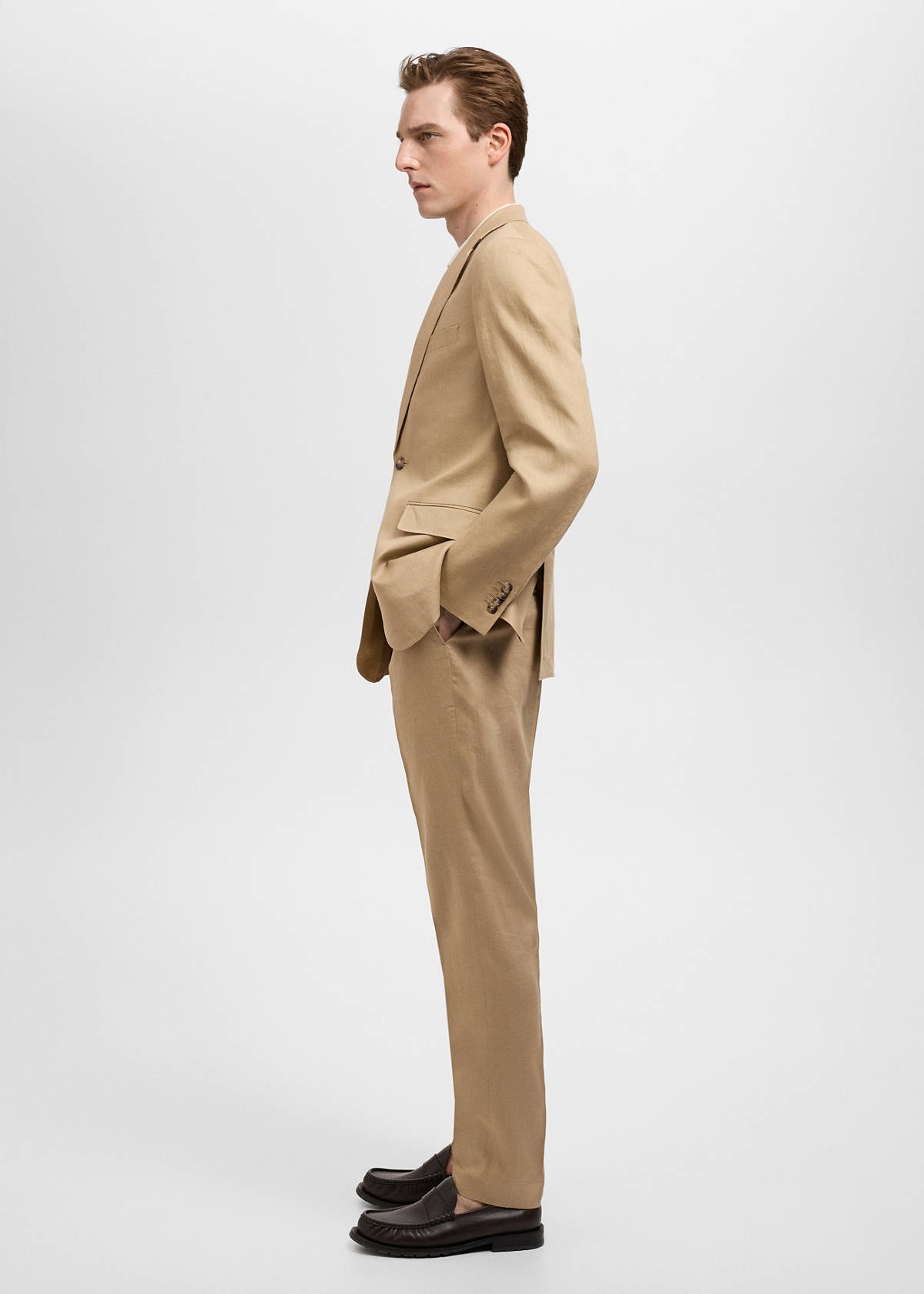 Amalfi 100% linen slim-fit suit trousers — Beige