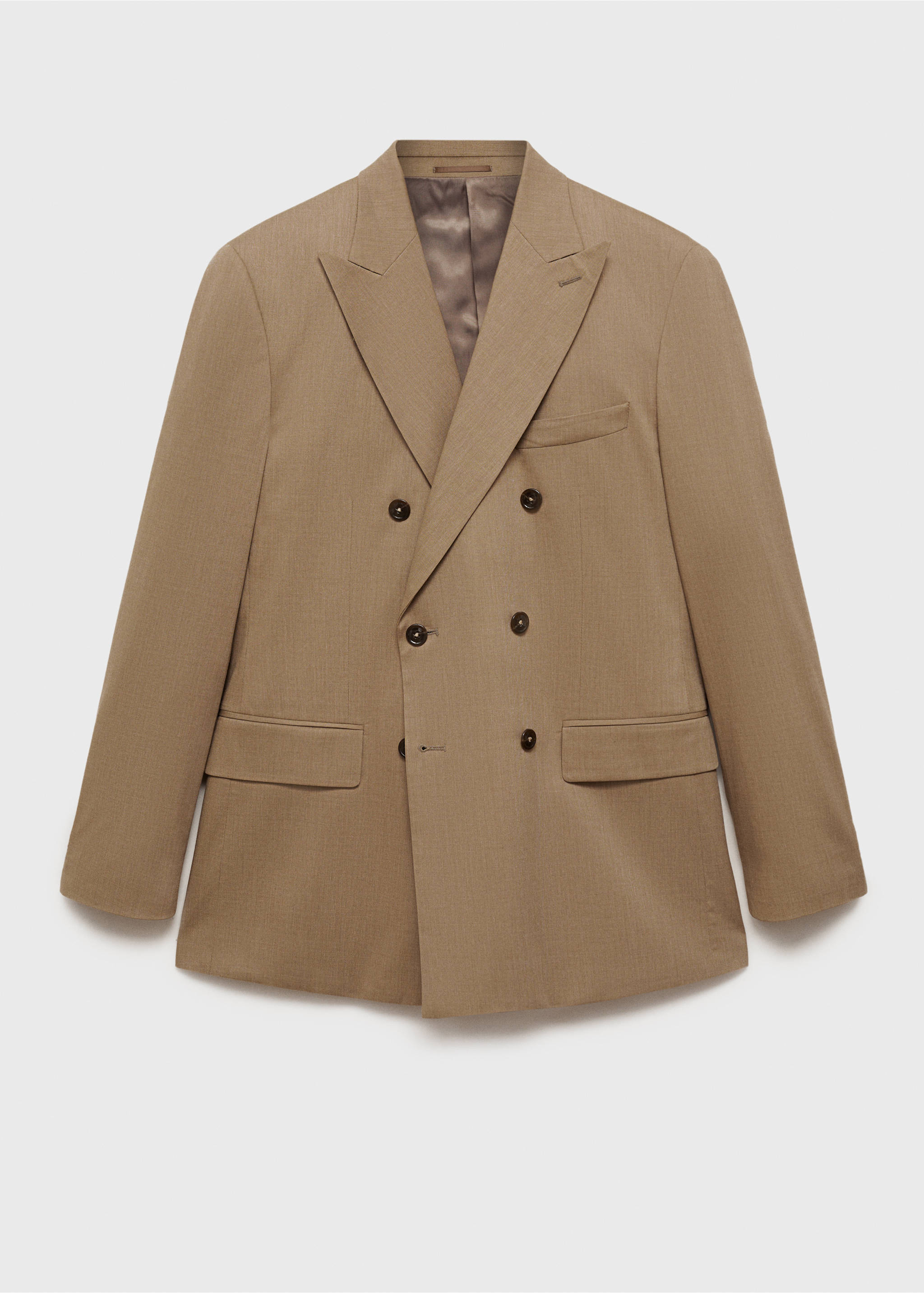 Camel brown double-breasted suit jacket with peaked lapels., Medium Brown. Ref: 87025929-00.