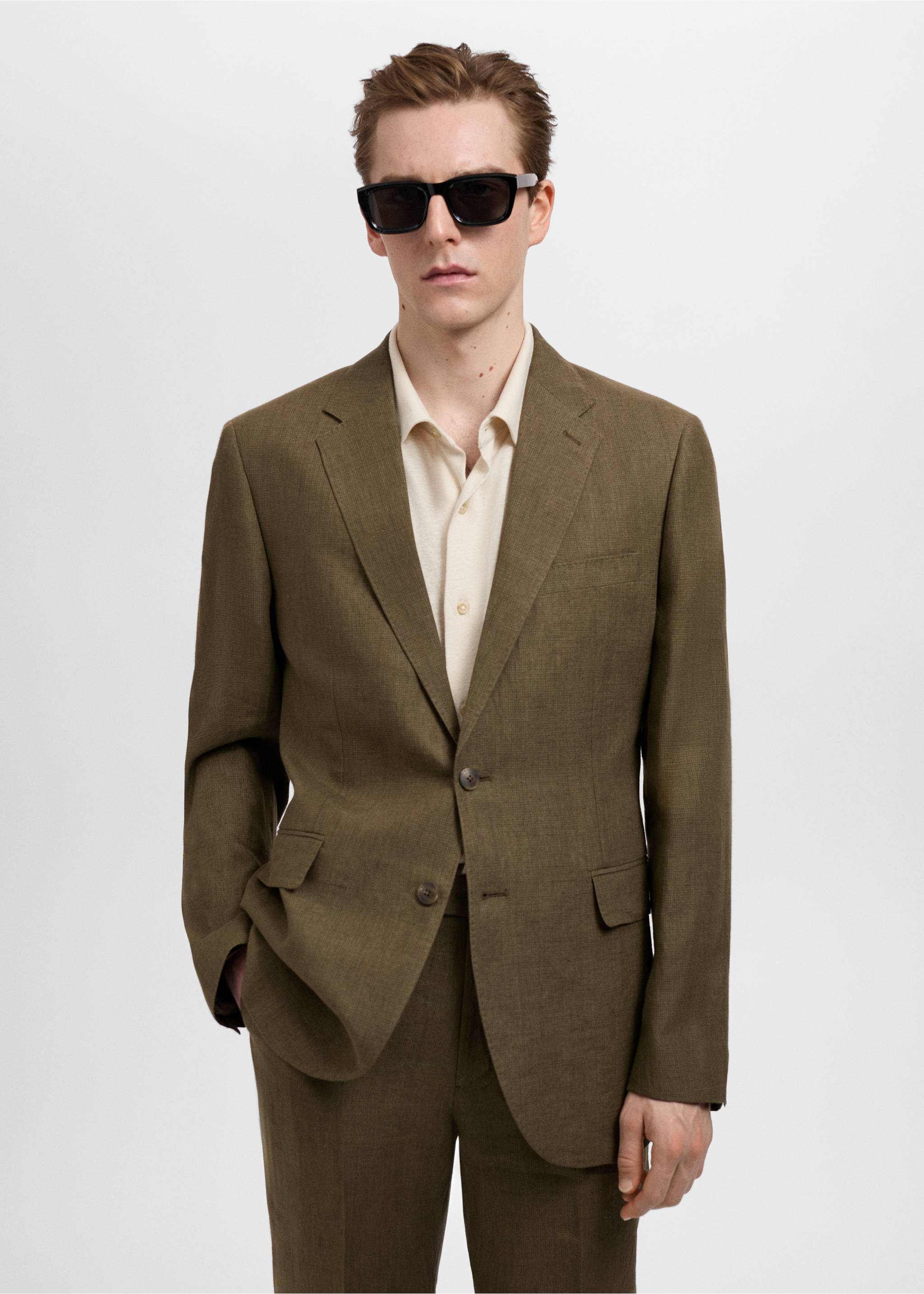 Amalfi 100% linen slim-fit suit blazer - Medium plane, Khaki. Ref: 87025930-00.