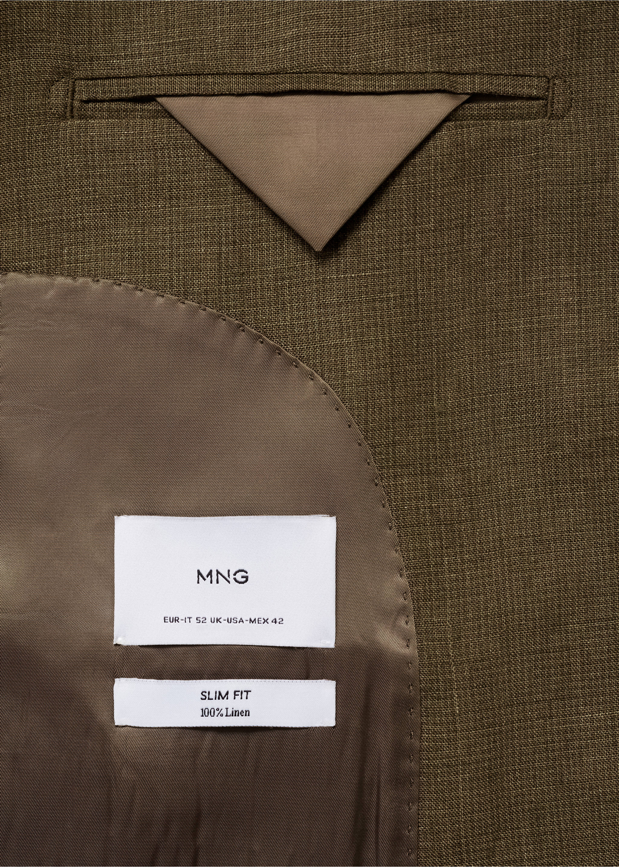 Amalfi 100% linen slim-fit suit blazer - Details of the article 8, Khaki. Ref: 87025930-00.