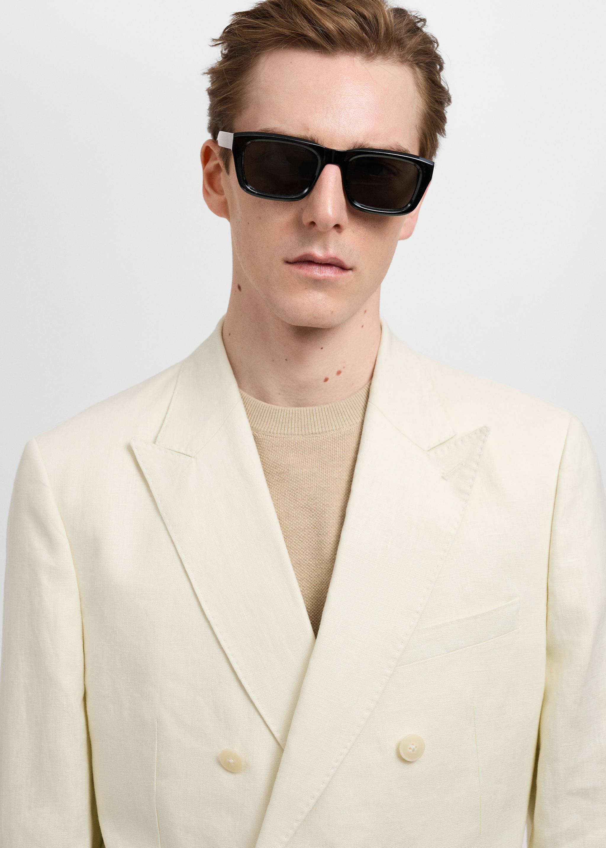 أمالفي 100٪ كتان ضيق بقصة مزدوجة الصدر - تفاصيل المنتج 1