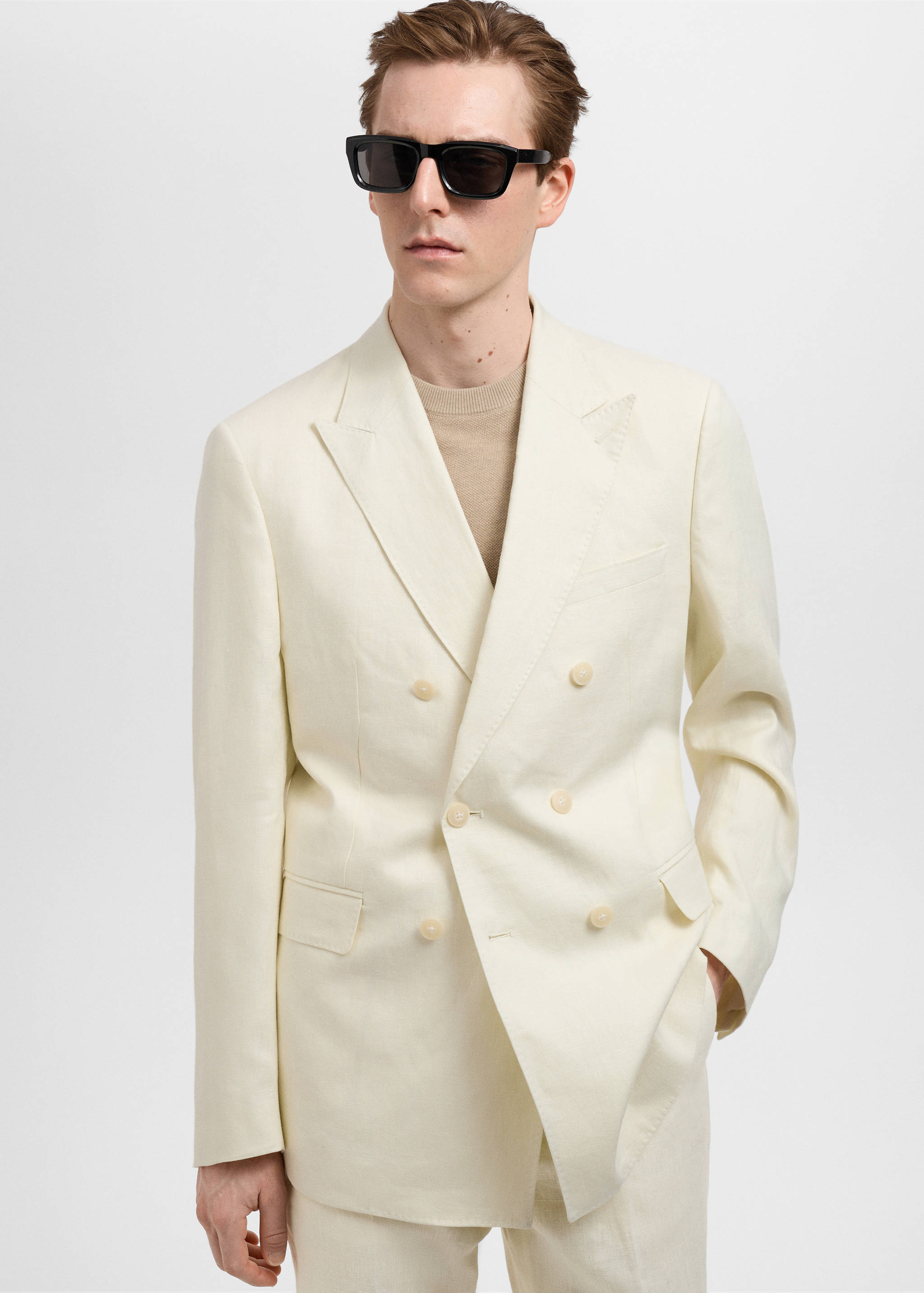 أمالفي 100٪ كتان ضيق بقصة مزدوجة الصدر - تفاصيل المنتج 6