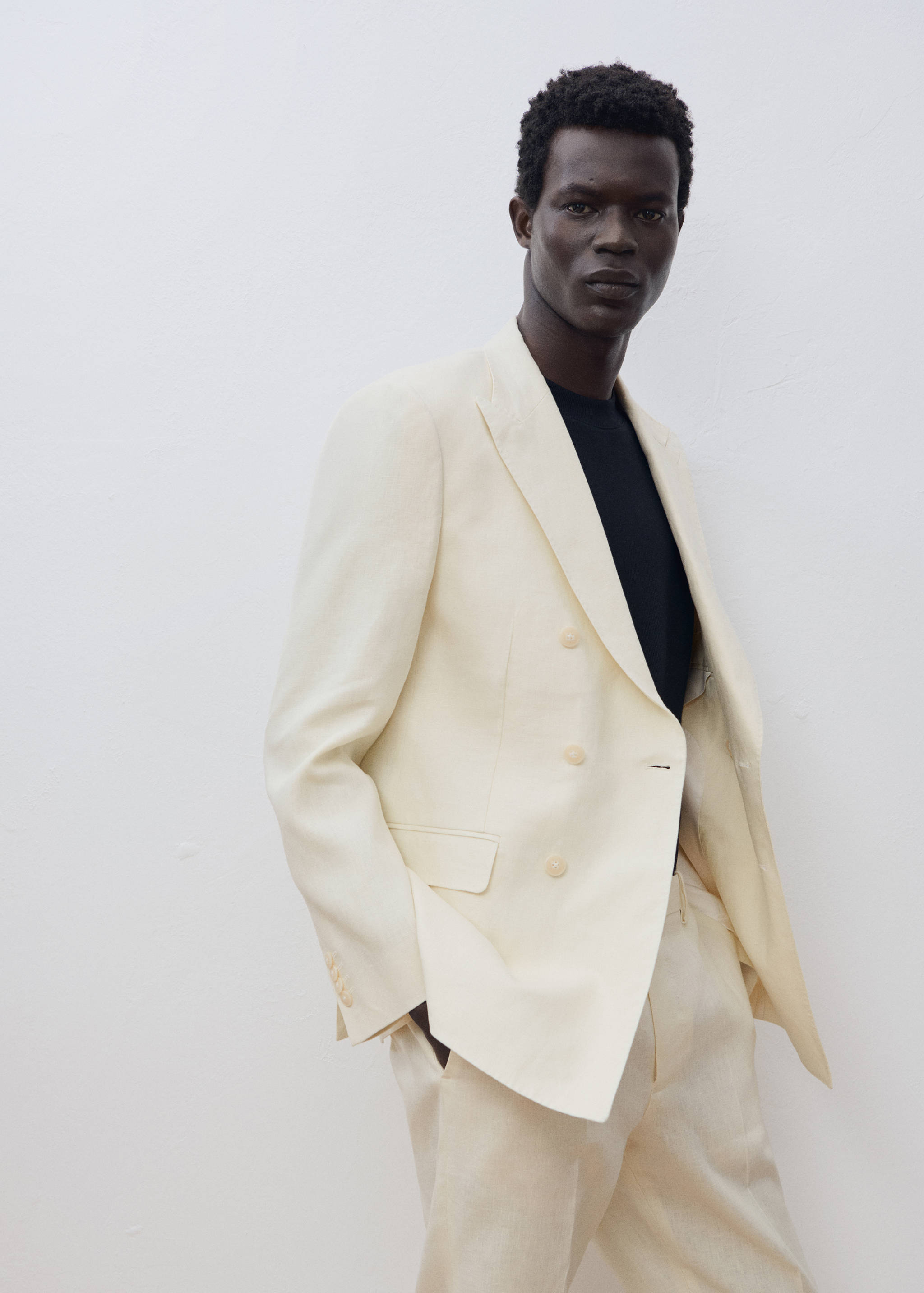 أمالفي 100٪ كتان ضيق بقصة مزدوجة الصدر - تفاصيل المنتج 5