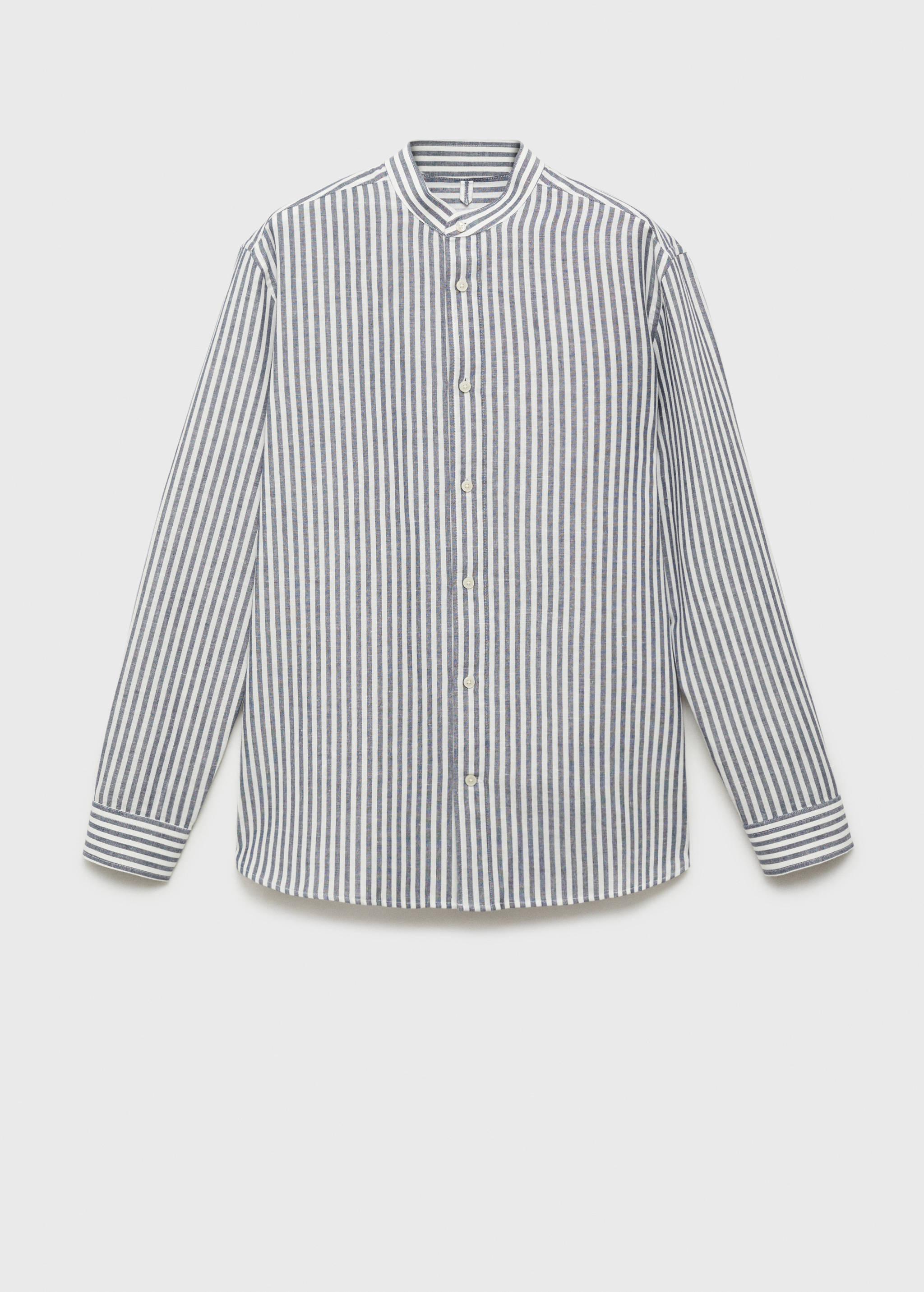 Striped mandarin-collar linen shirt - Article without model