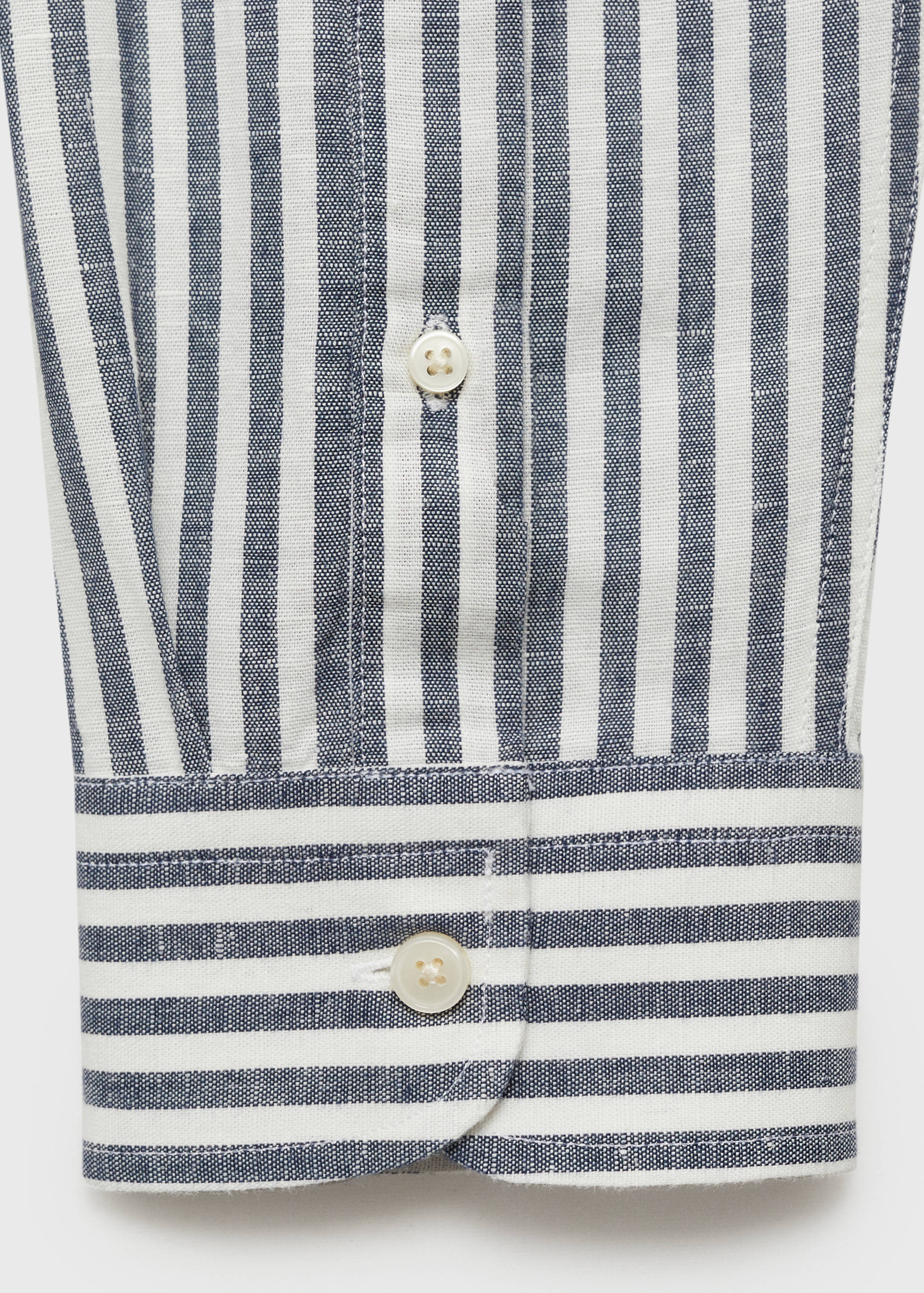 Striped mandarin-collar linen shirt - Details of the article 0