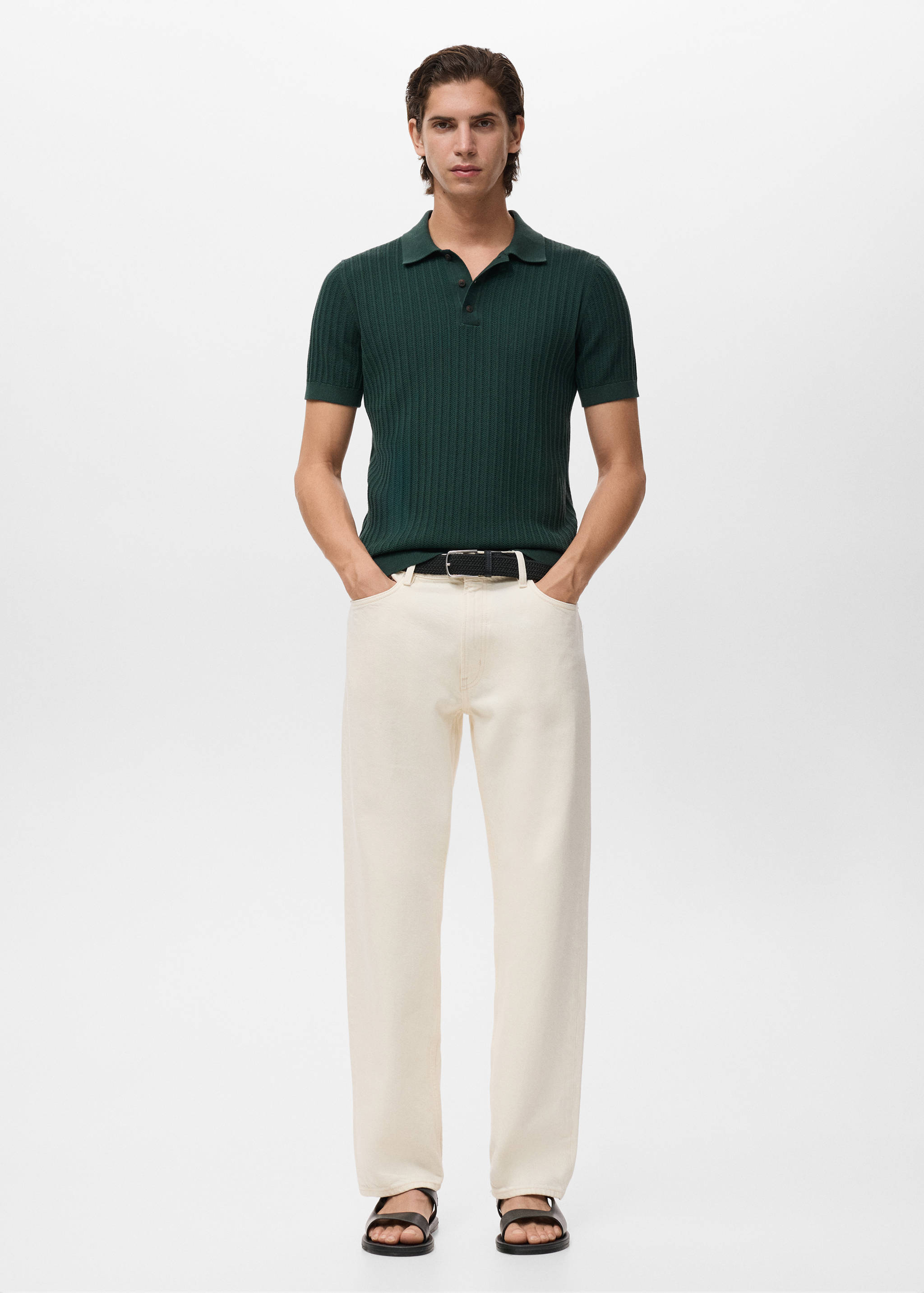 Fine-knit herringbone polo shirt - General plane
