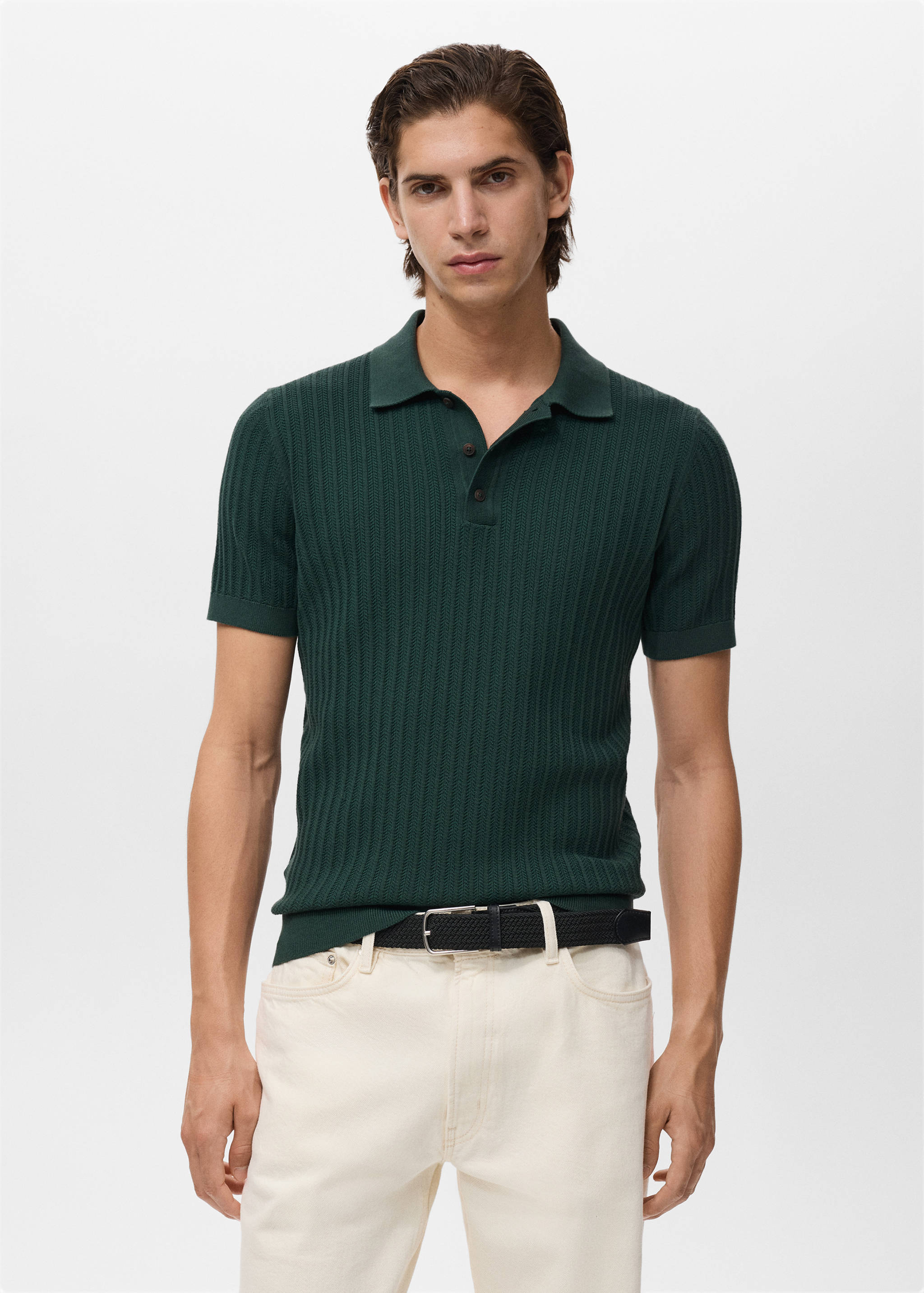 Fine-knit herringbone polo shirt - Medium plane