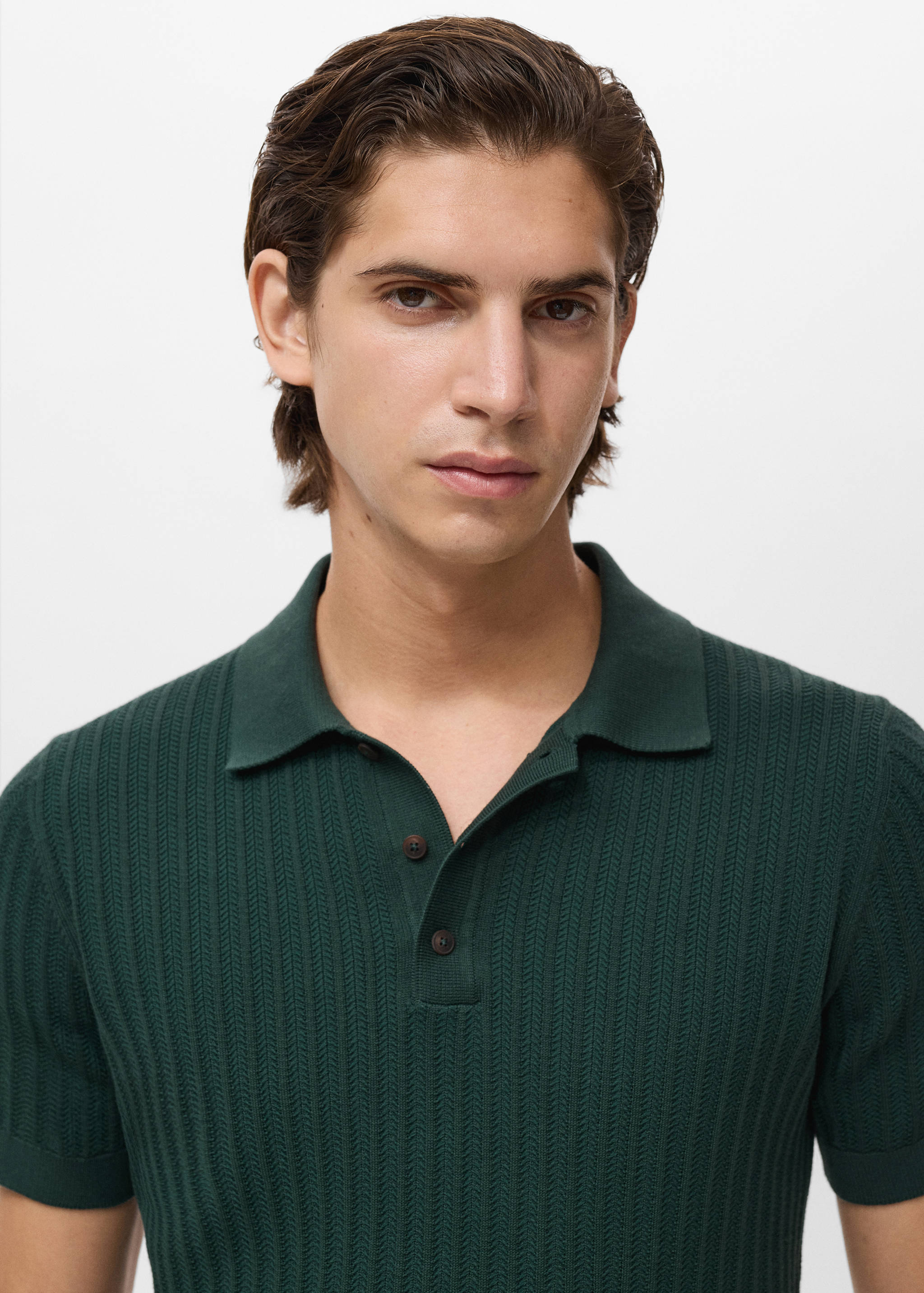 Fine-knit herringbone polo shirt - Details of the article 1