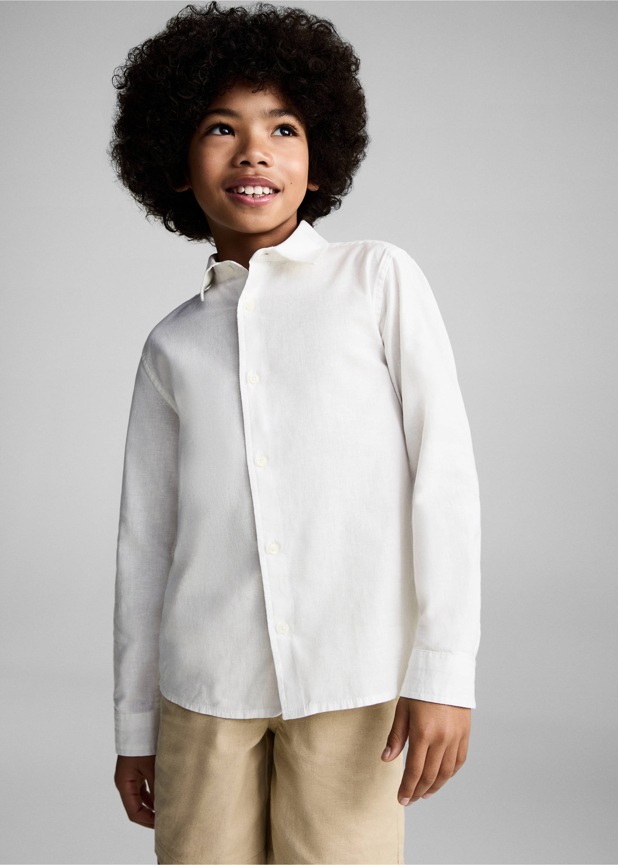 Camisa algodón y lino - Plano medio, Blanco roto. Ref: 87025942-00.