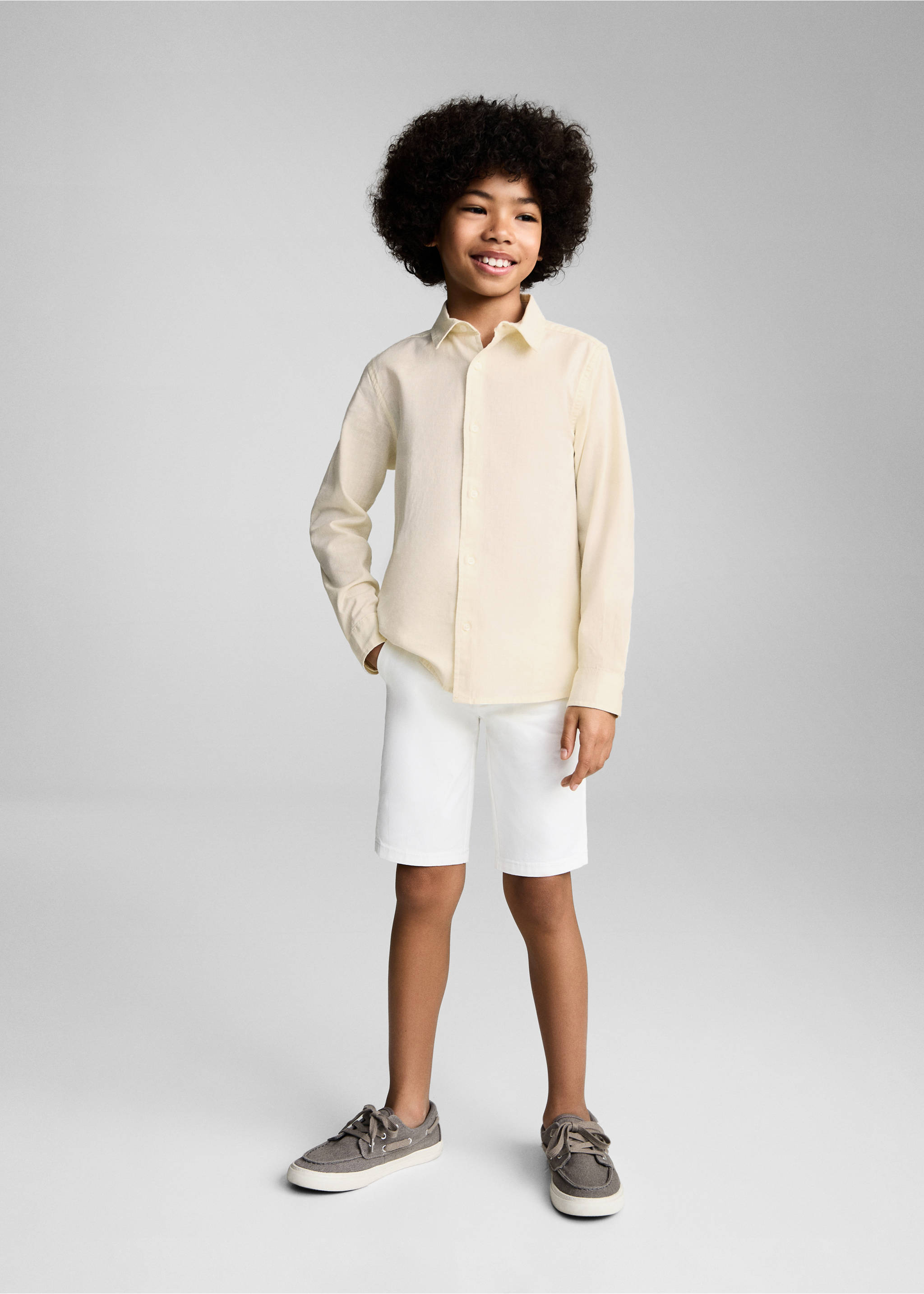 Cotton and linen shirt - General plane, Pastel Yellow. Ref: 87025942-00.