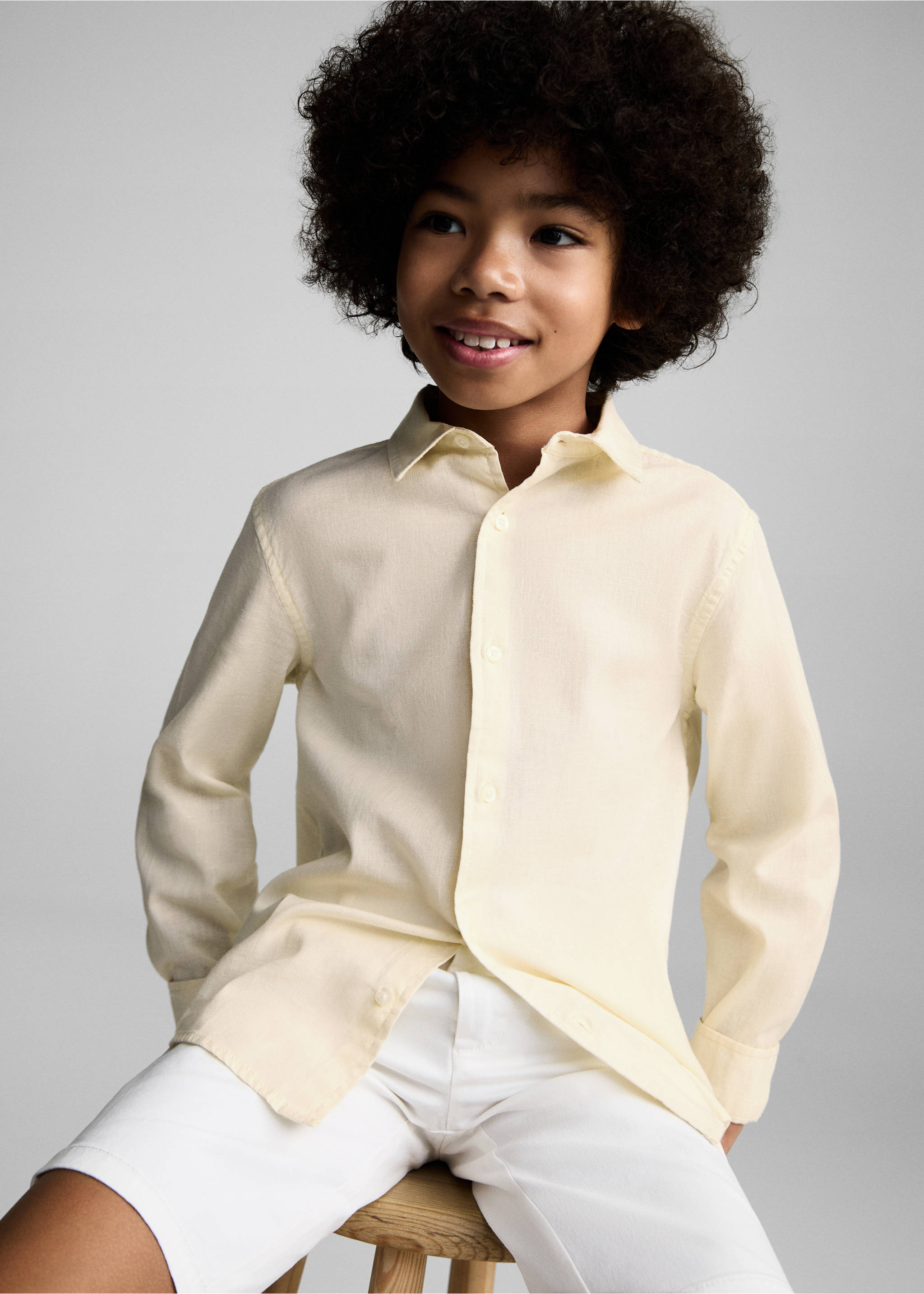 Cotton and linen shirt - Medium plane, Pastel Yellow. Ref: 87025942-00.