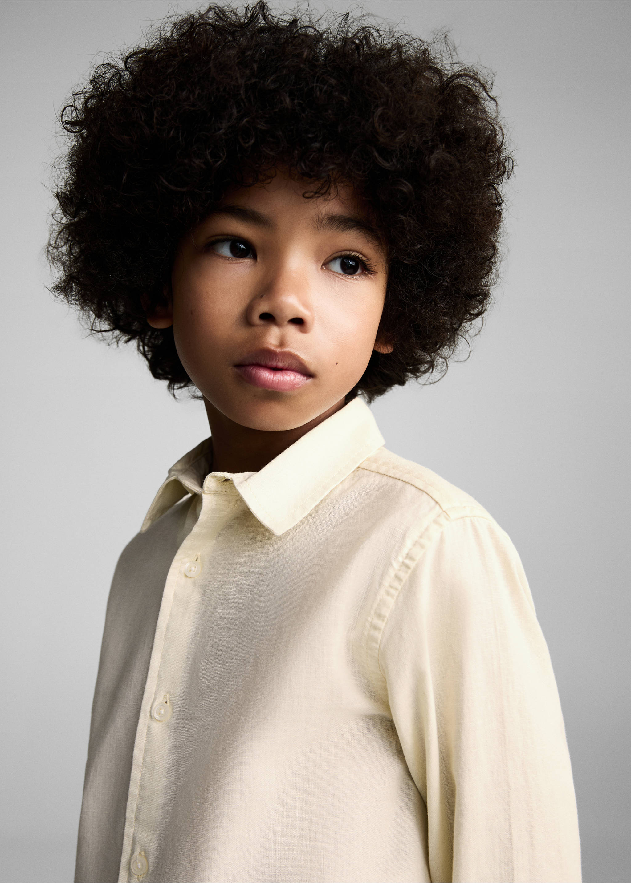 Cotton and linen shirt - Details of the article 1, Pastel Yellow. Ref: 87025942-00.