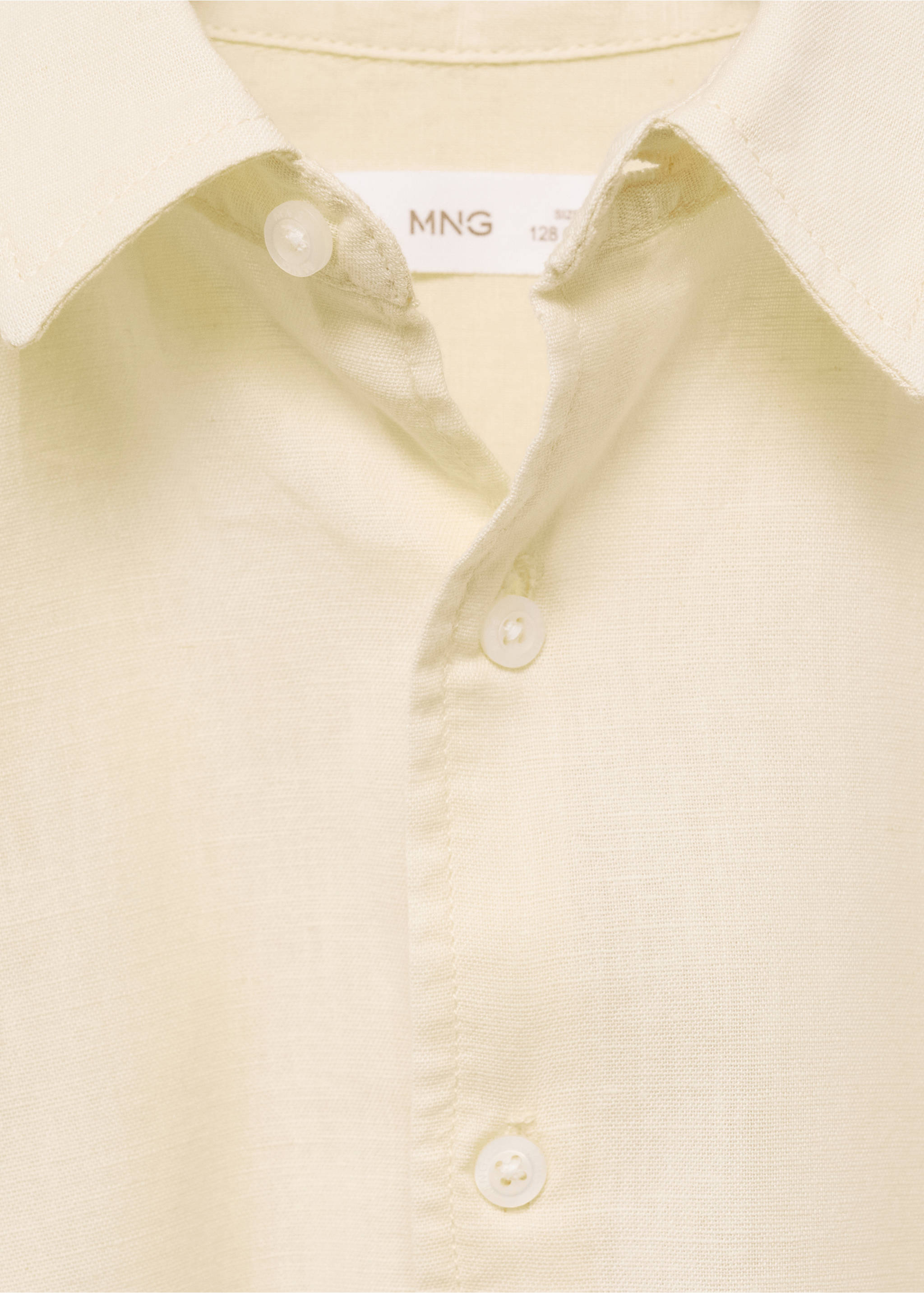 Cotton and linen shirt - Details of the article 8, Pastel Yellow. Ref: 87025942-00.