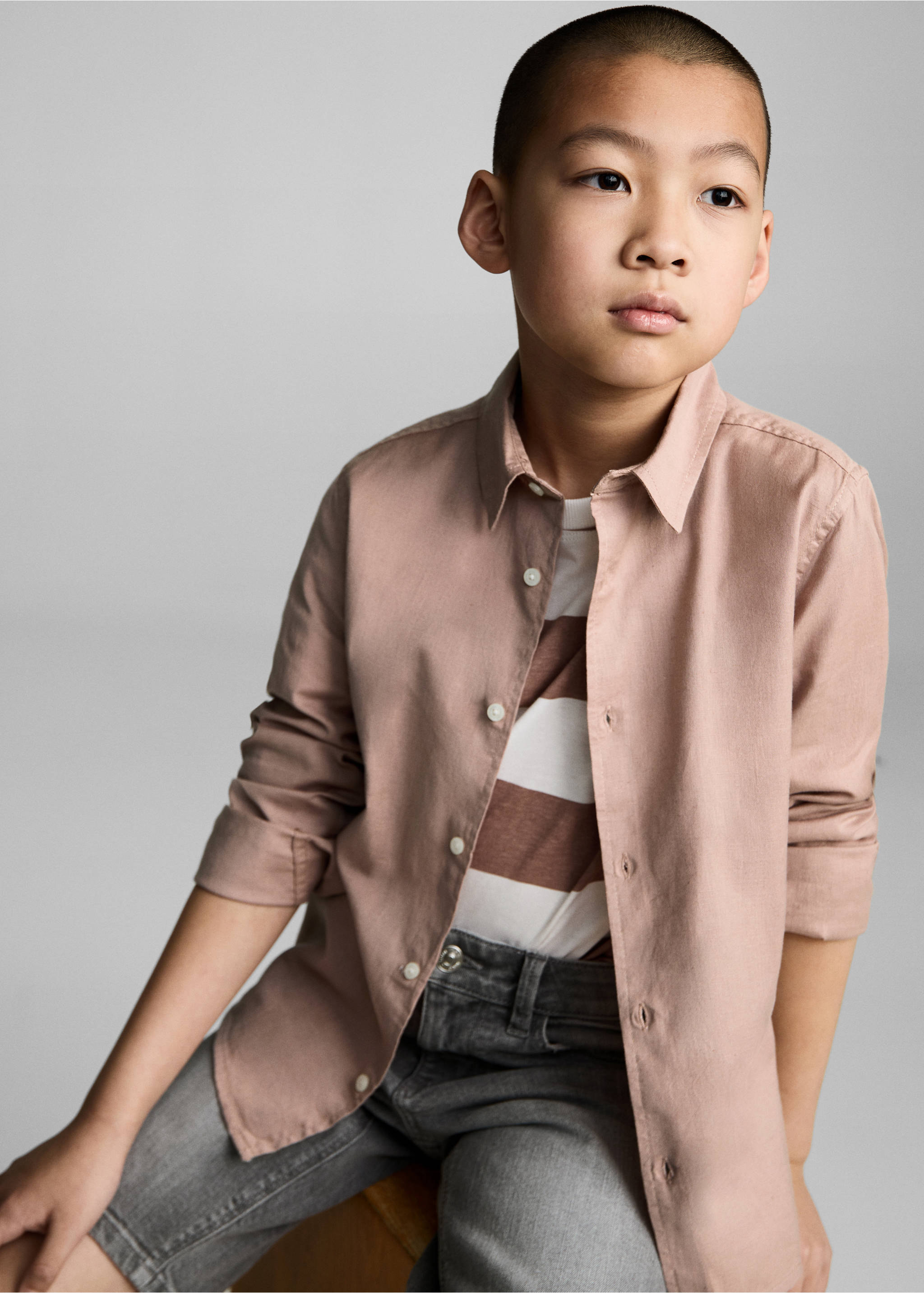 Cotton and linen shirt - Details of the article 2, Nude. Ref: 87025942-00.