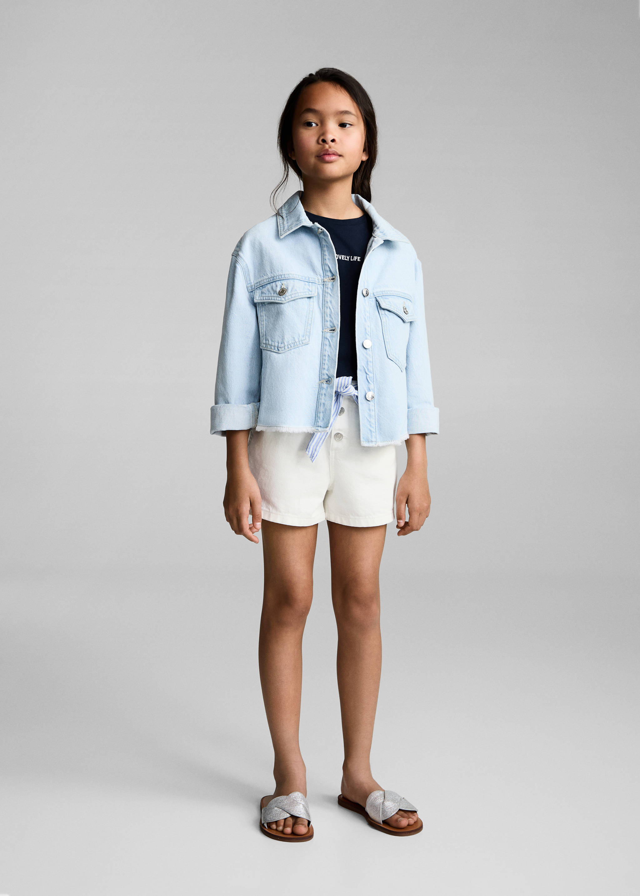 Denim shorts with bow - General plane