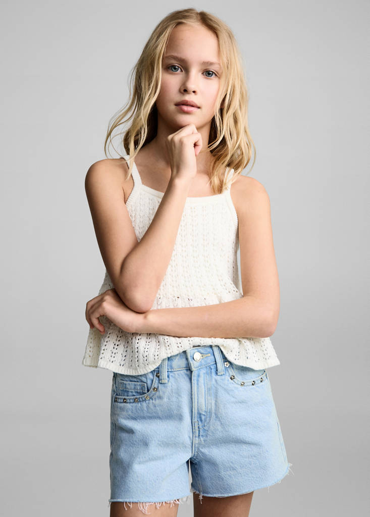Studded denim shorts — Light Blue