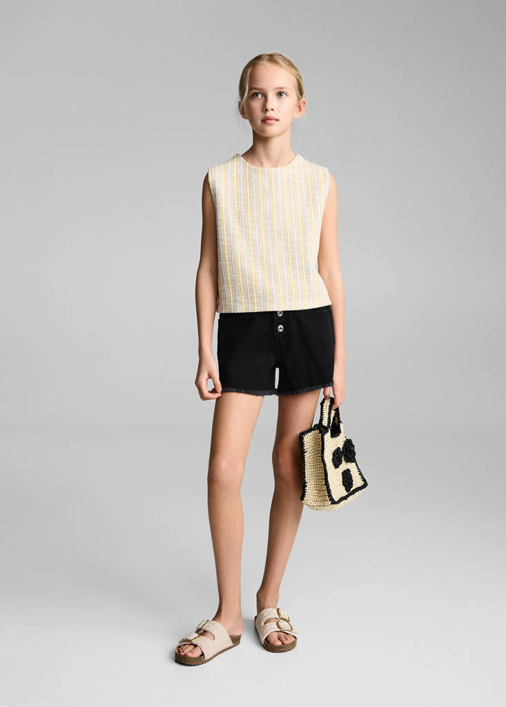 MANGO KIDS - Short en jean revers effilochés black denim - 7 - Fille