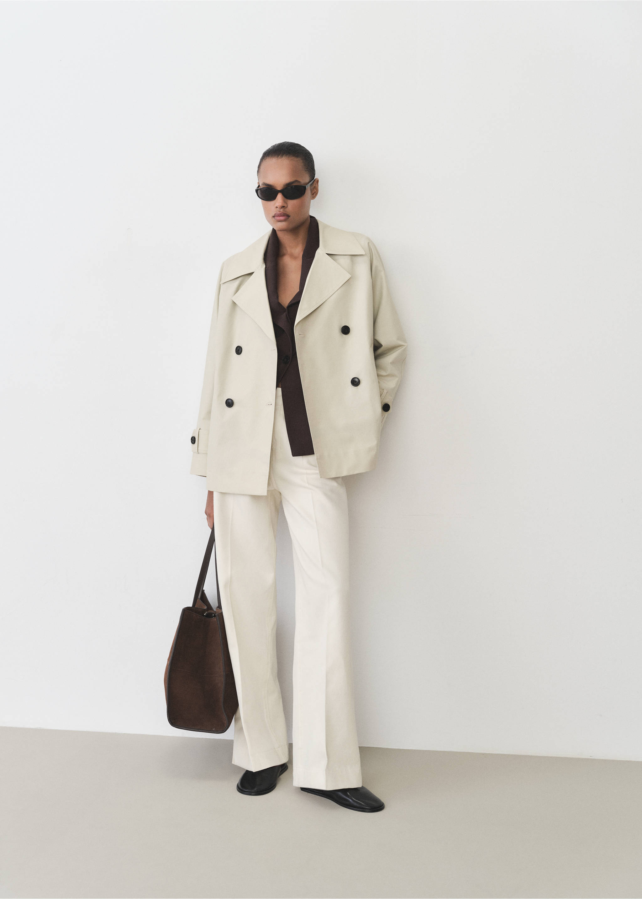 Short double-breasted trench coat - General plane, Light/Pastel Grey. Ref: 87025949-00.