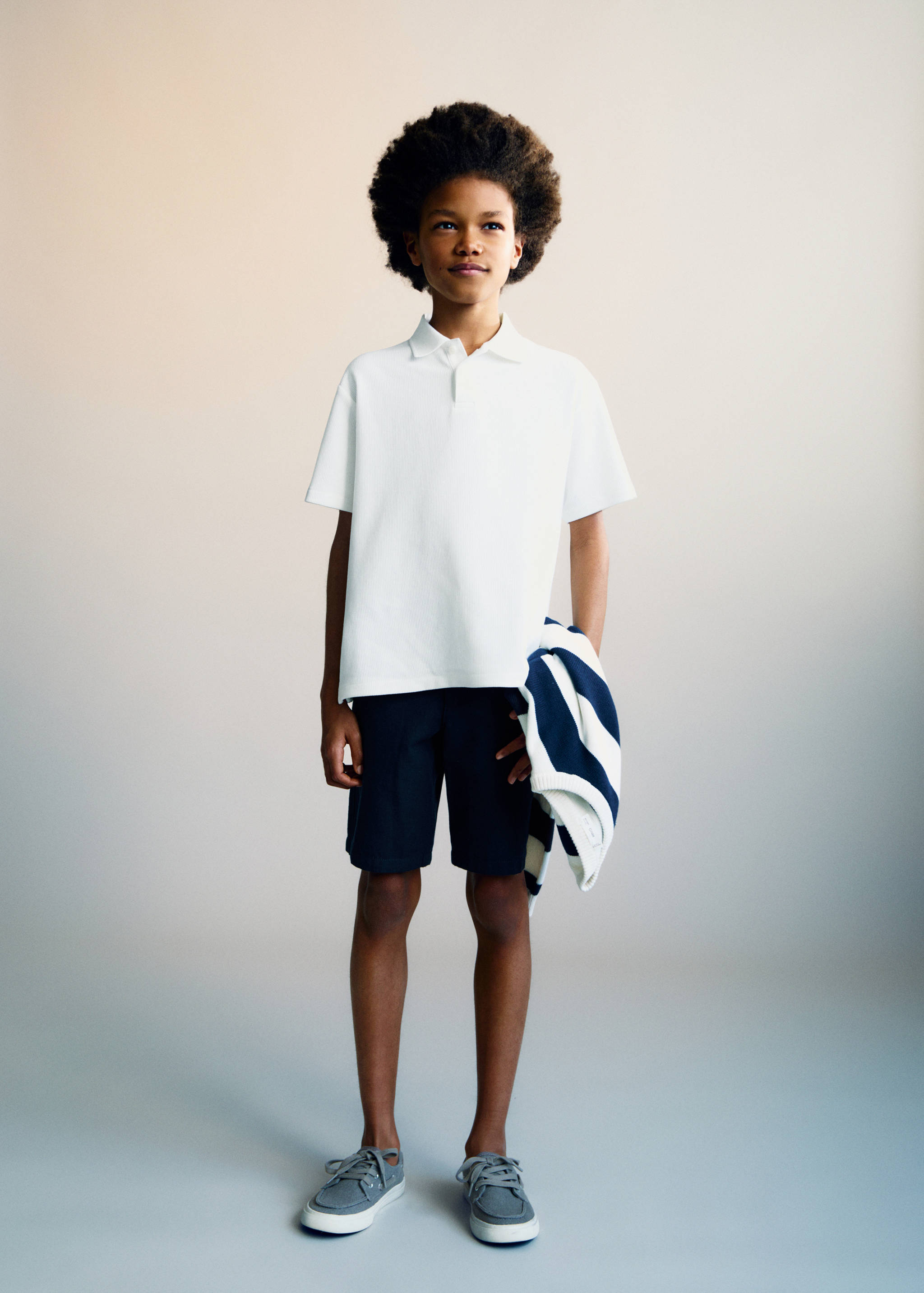 قميص بولو قطني مضلع - رؤية عامة