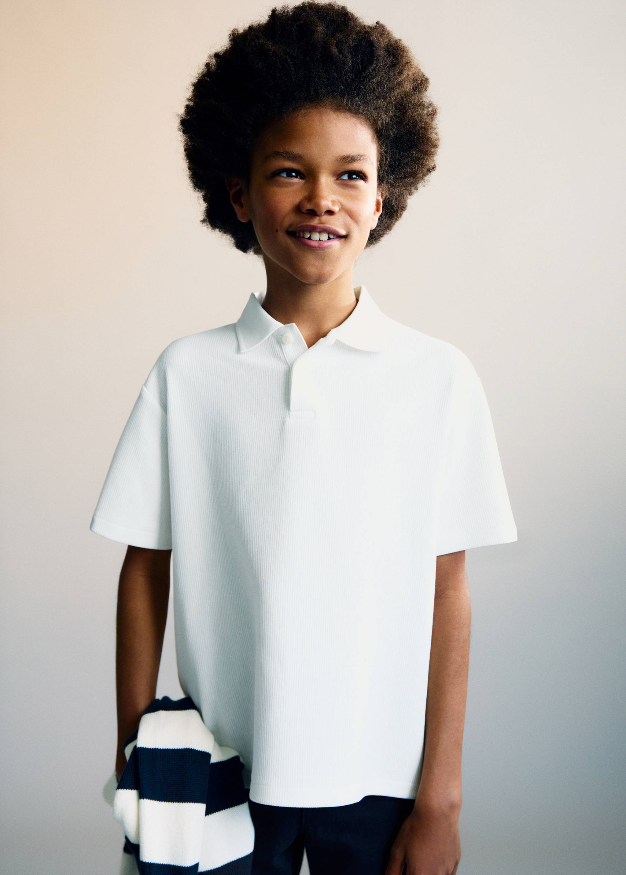 قميص بولو قطني مضلع - رؤية وسط