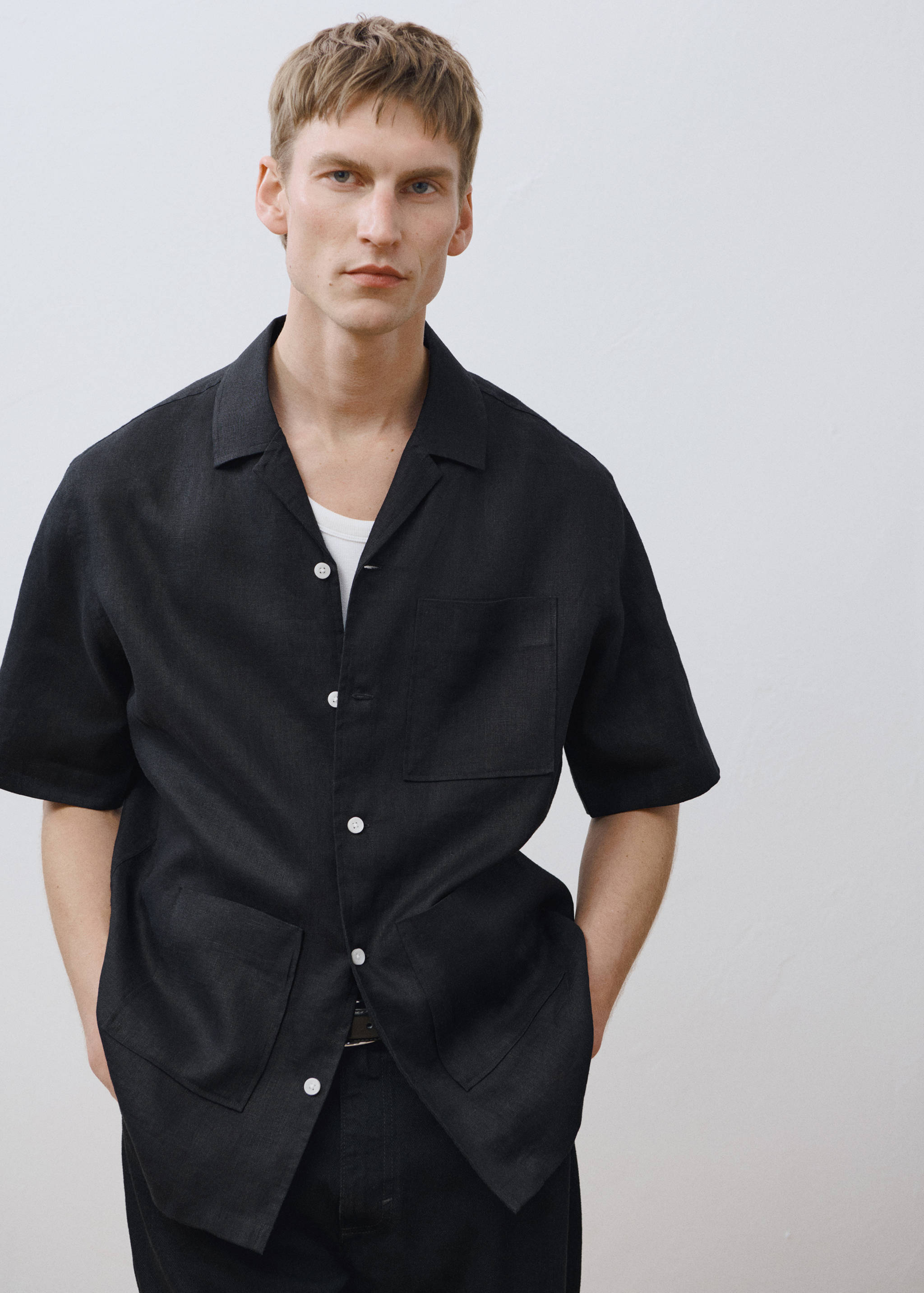 100% linen short sleeve shirt - Details of the article 3