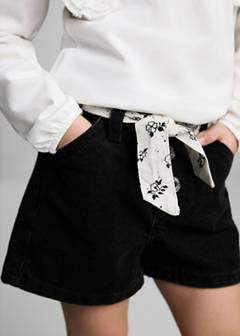 Denim shorts with belt — Black denim 4
