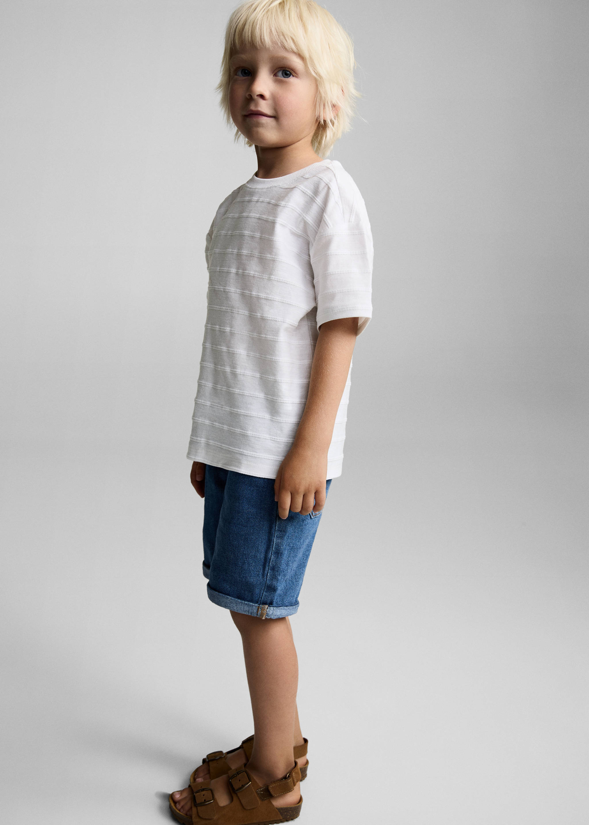 Embossed striped cotton T-shirt - General plane