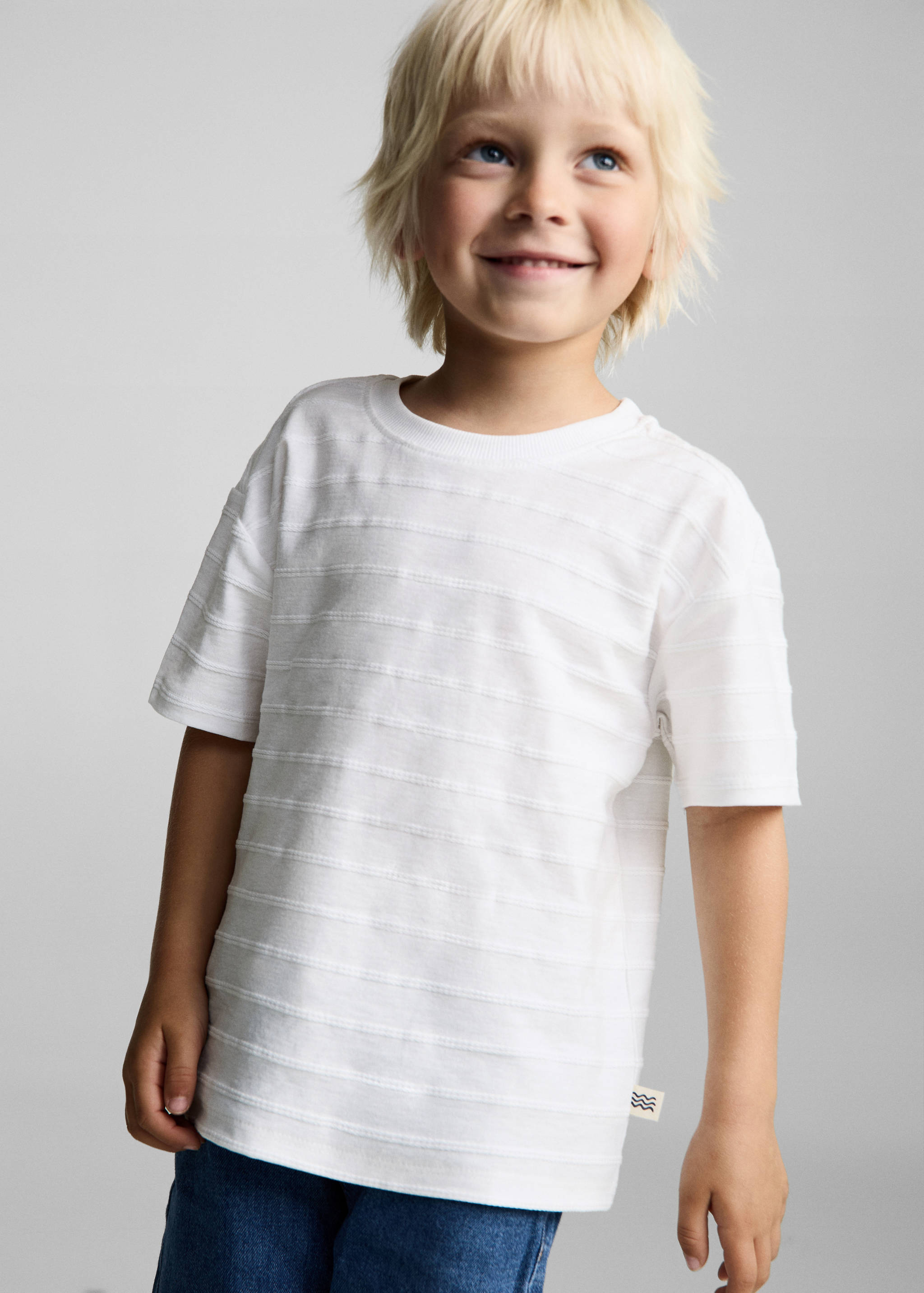 Embossed striped cotton T-shirt - Medium plane