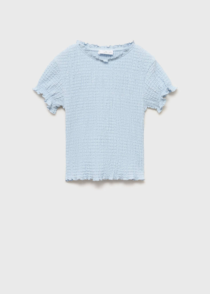 MANGO KIDS - T-shirt froncé manches courtes bleu ciel - 7-8 ans - Fille