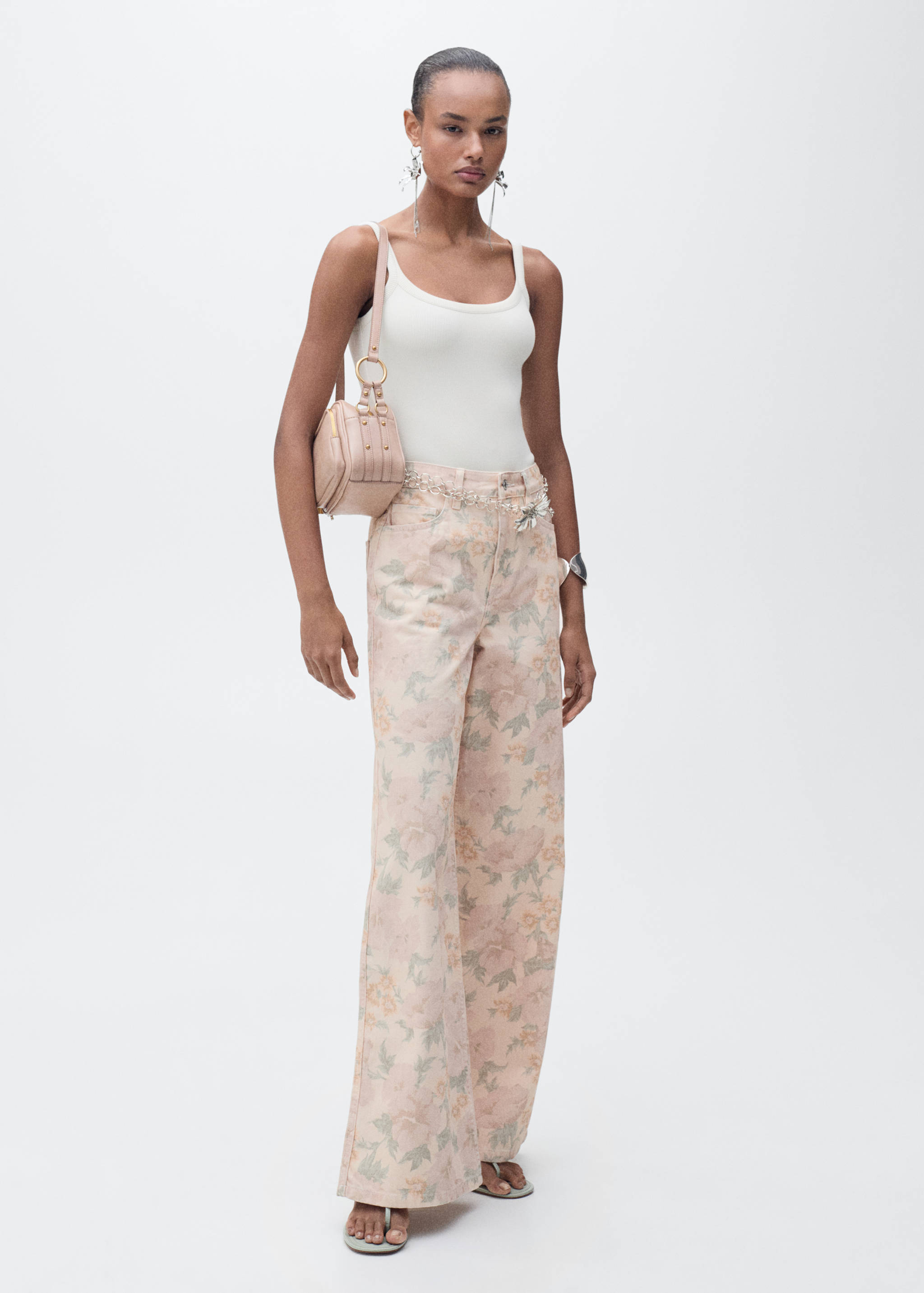 Floral-print wide leg jeans - General plane