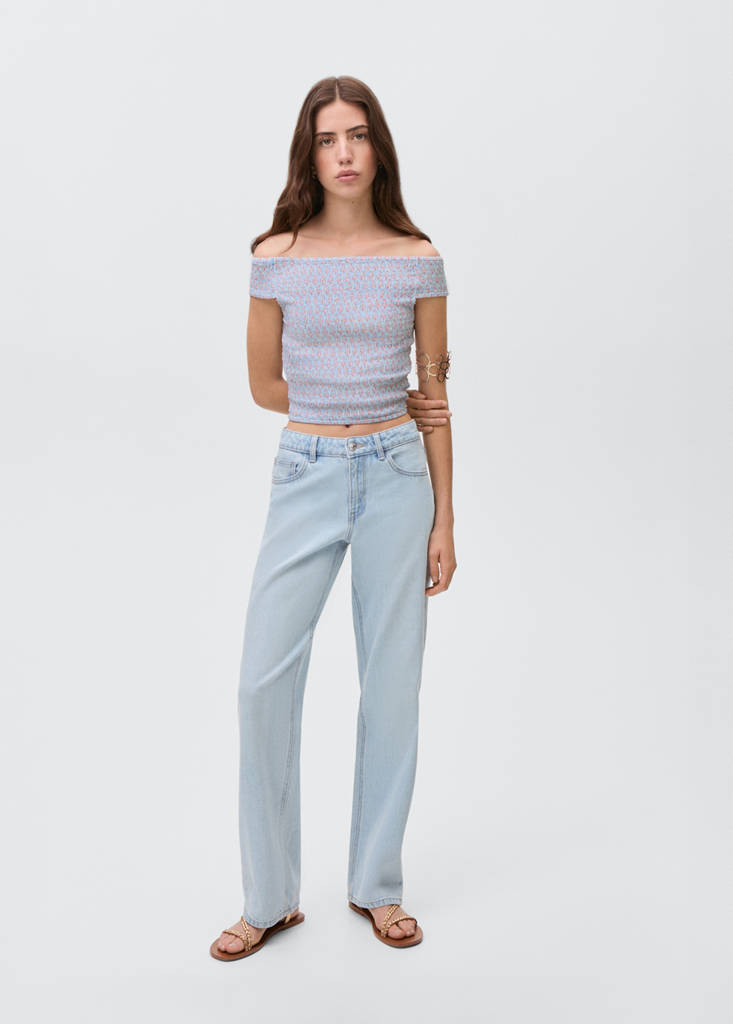 Print off-shoulder top — Sky Blue