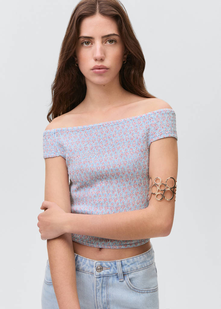 Print off-shoulder top — Sky Blue
