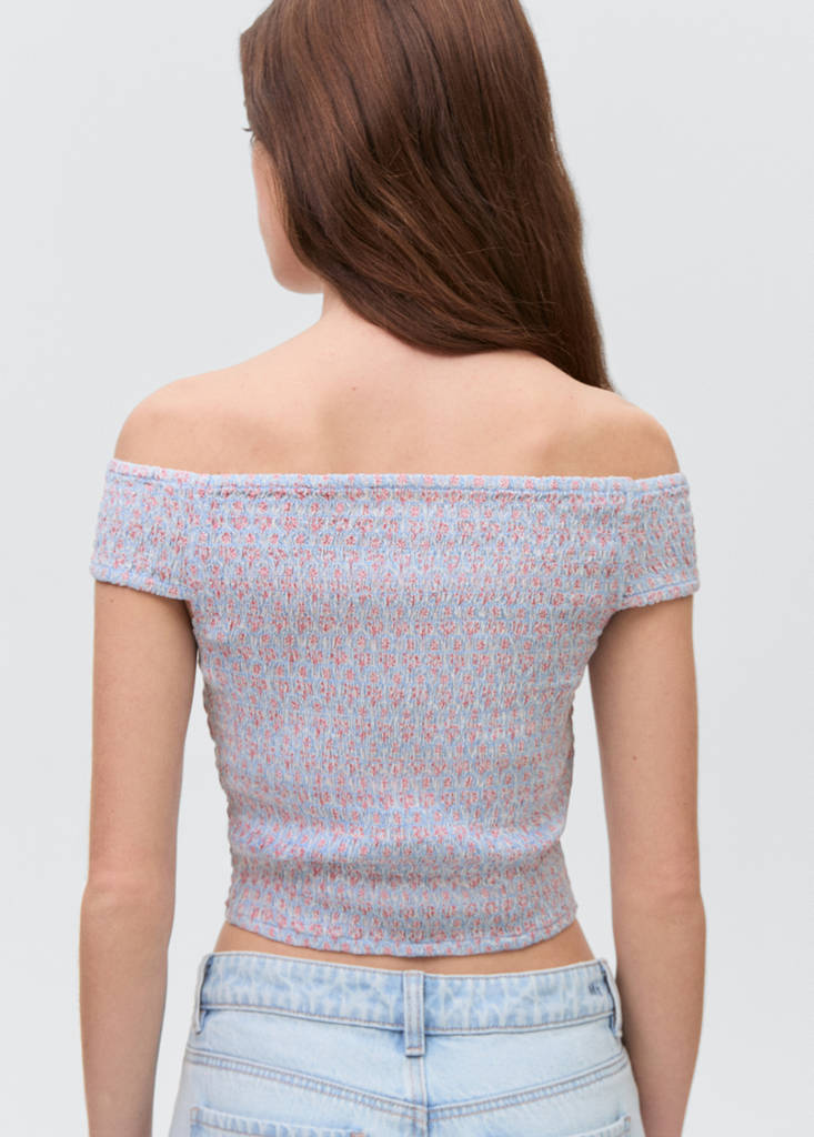 Print off-shoulder top — Sky Blue