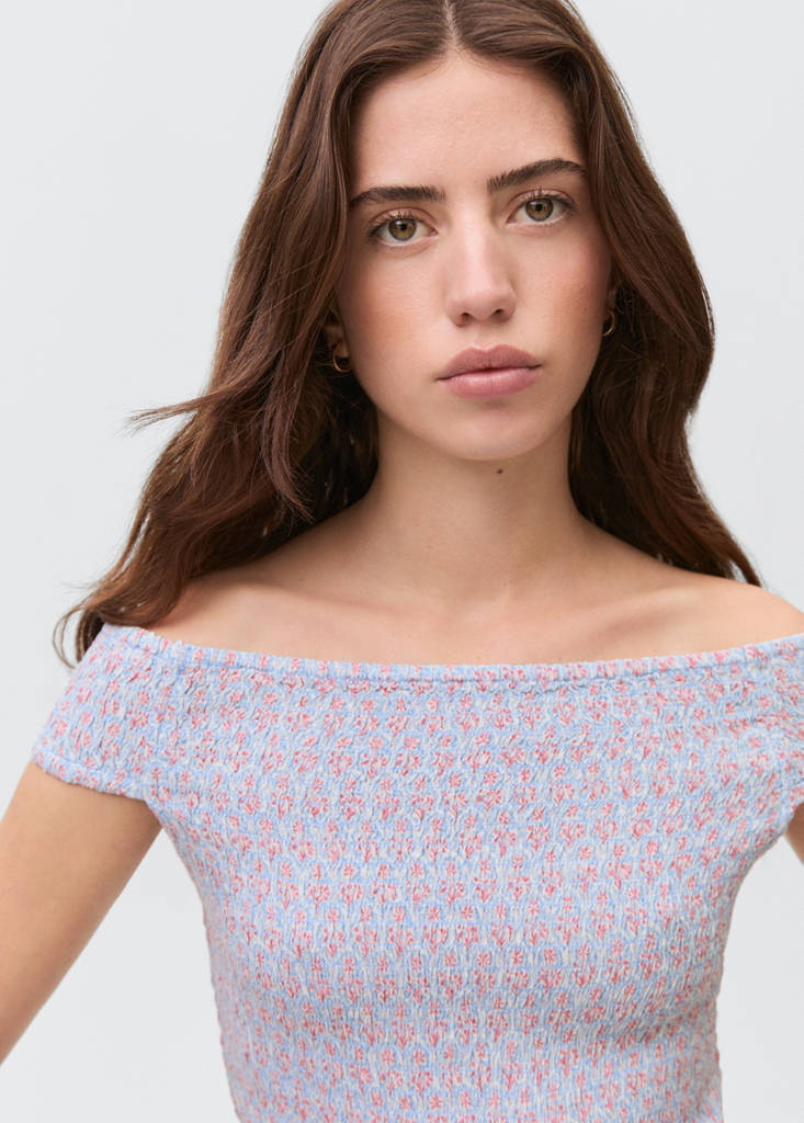 Print off-shoulder top — Sky Blue