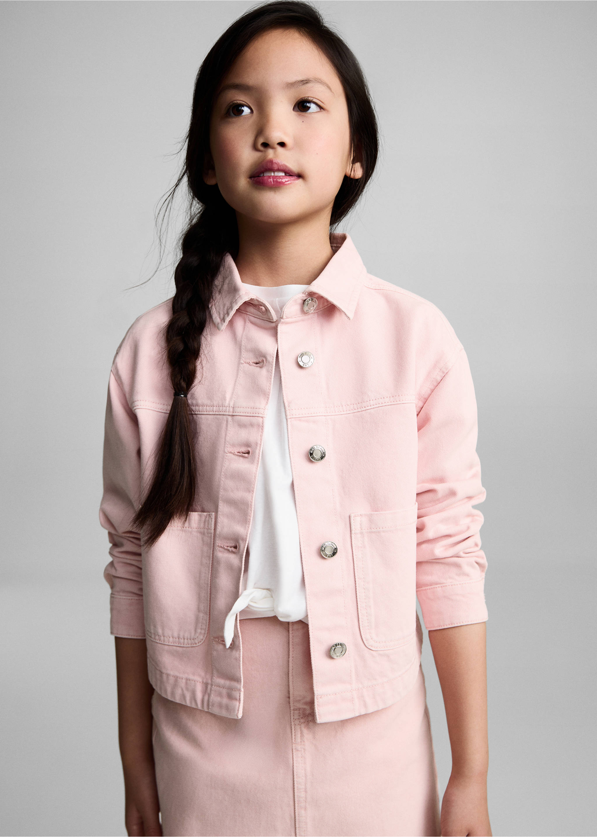 Denim jacket with pockets - Medium plane, Pink. Ref: 87026346-00.