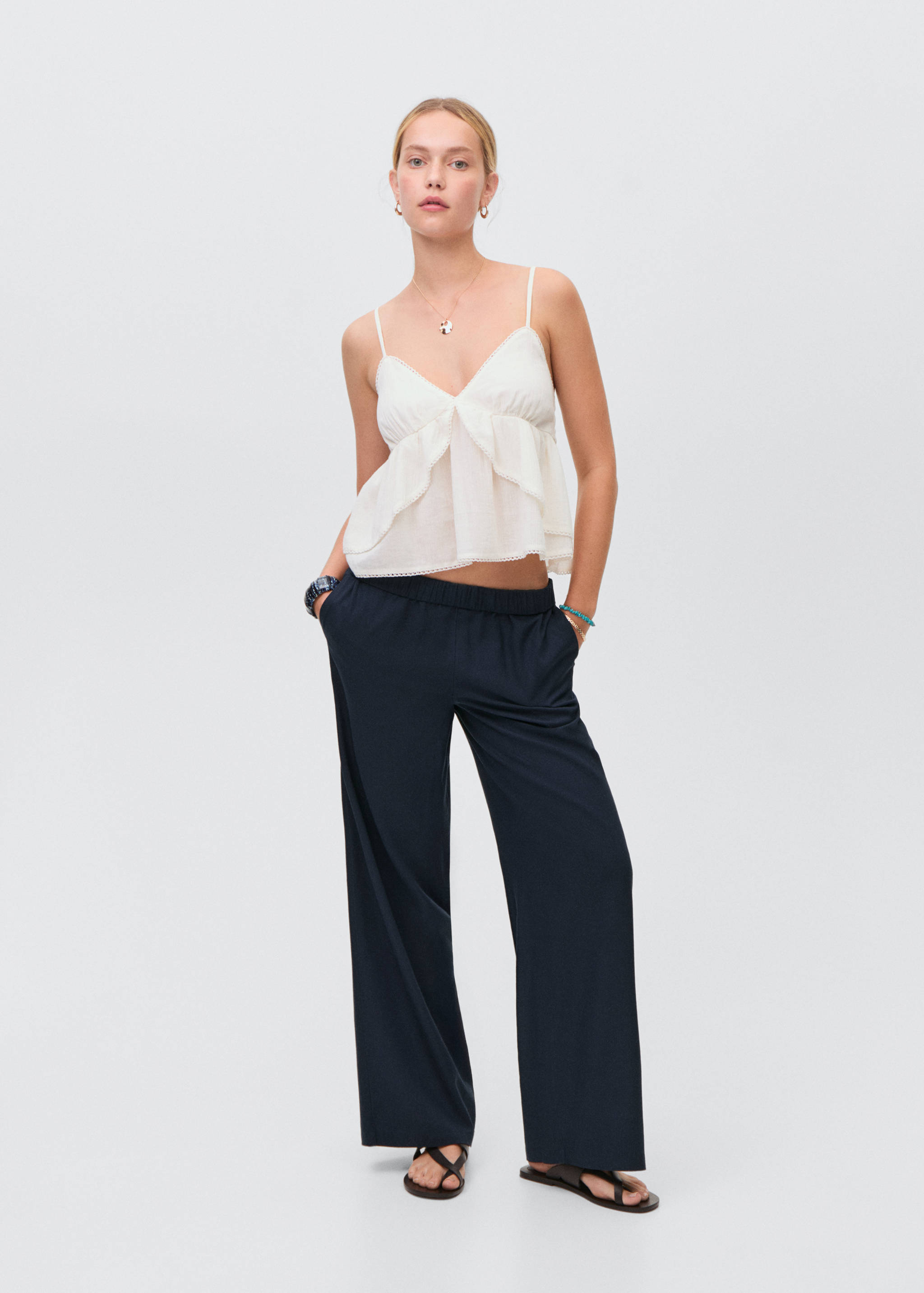 Straight linen-blend pants - General plane