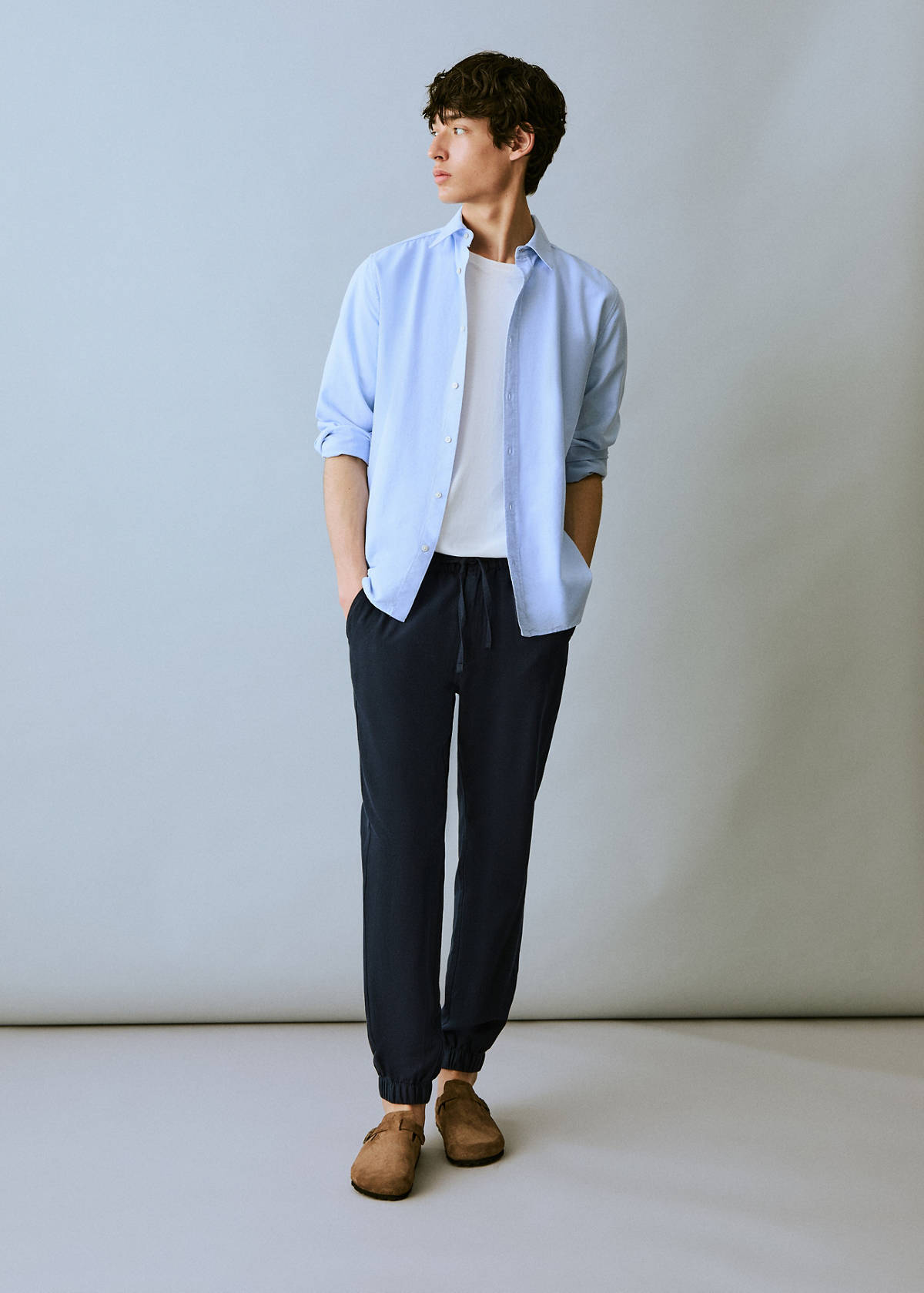 Cotton-linen jogger trousers — Navy