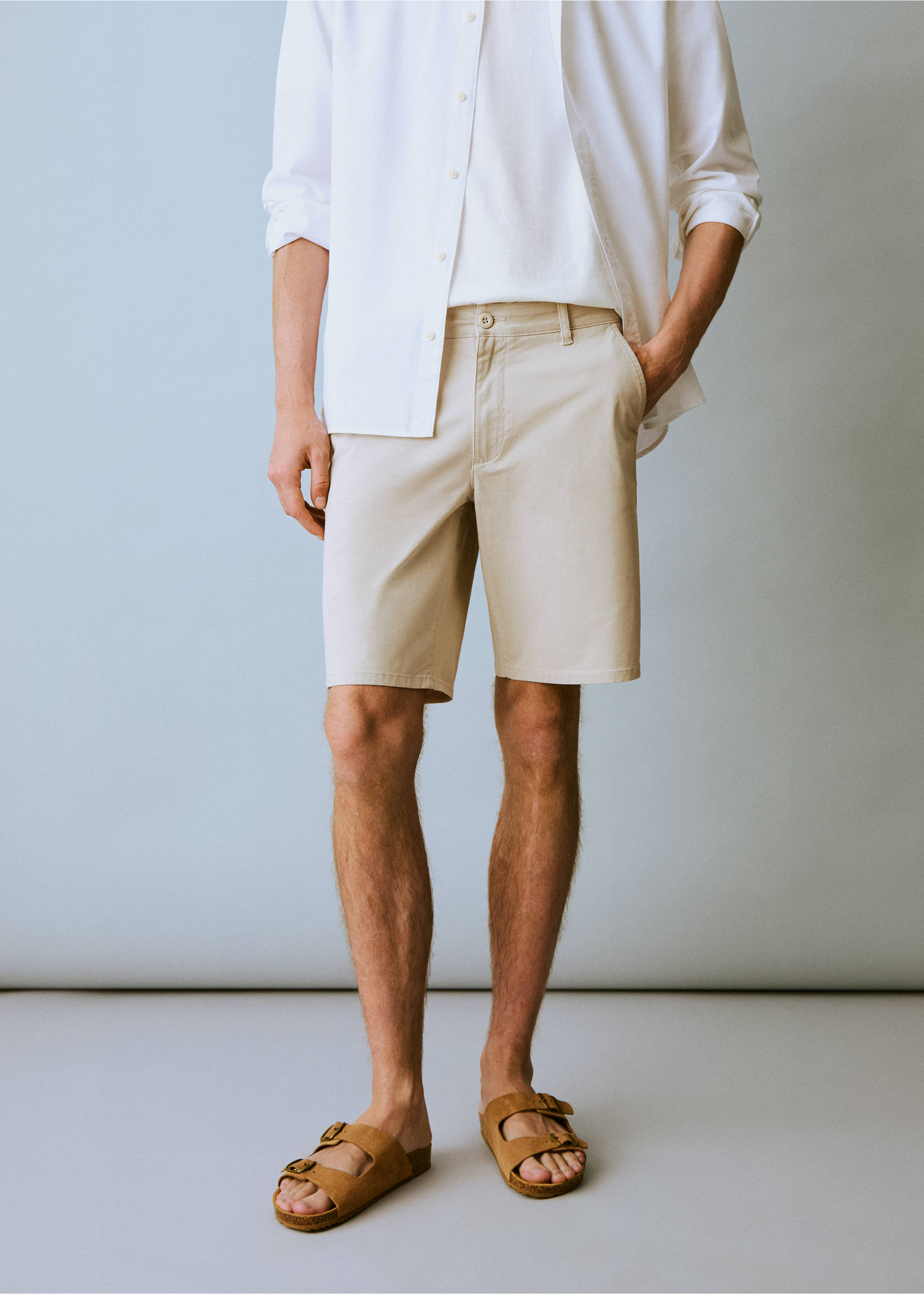 Bermudas algodón - Plano medio, Beige. Ref: 87026357-00.