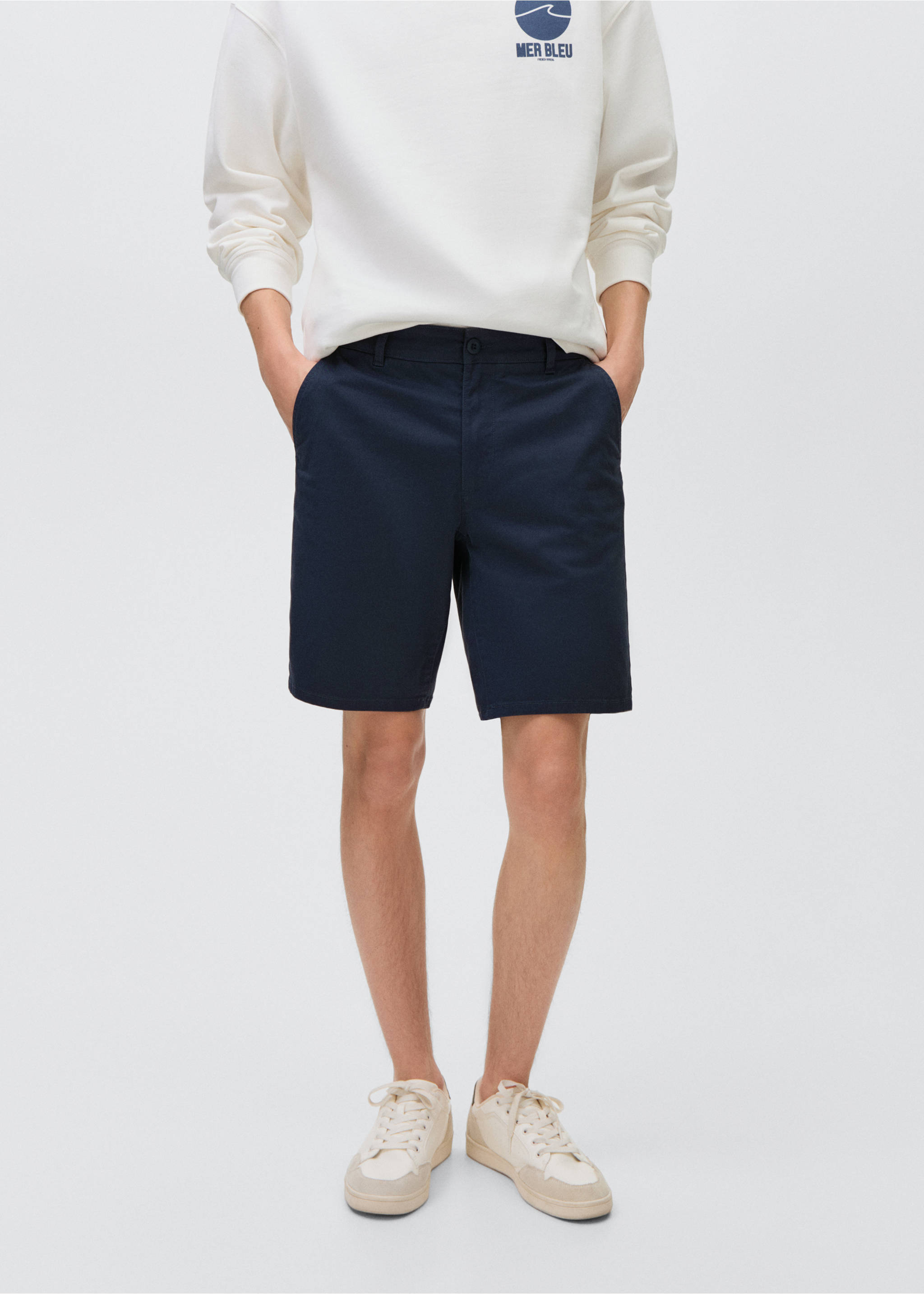 Bermudas algodón - Plano medio, Azul marino. Ref: 87026359-00.