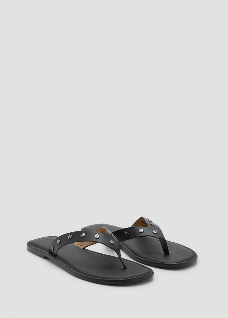Studded leather sandals — Black