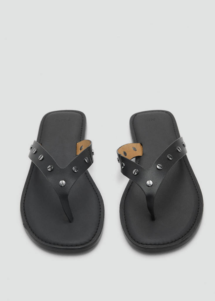 Studded leather sandals — Black